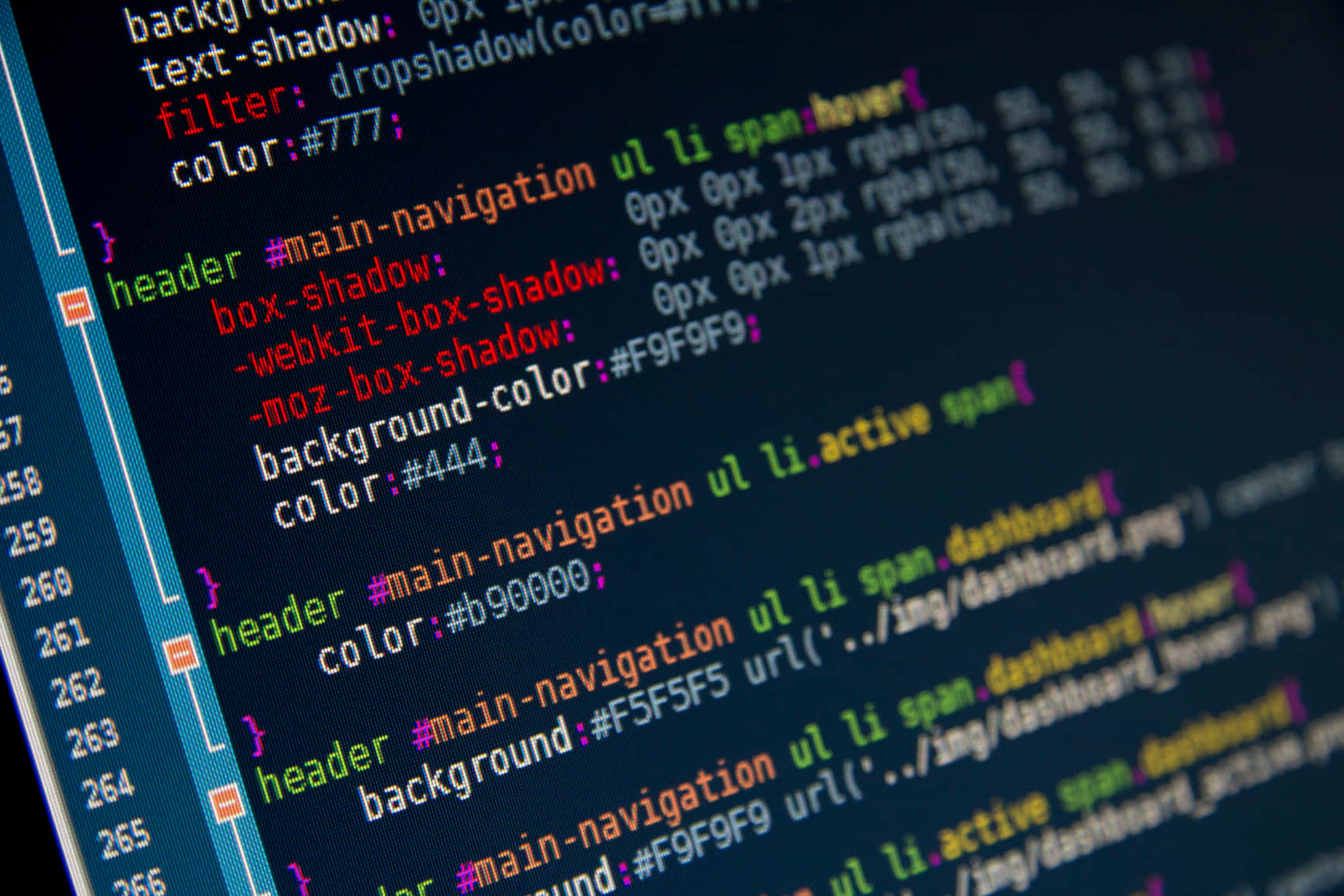 CSS code lines, glowing, dark screen, HD Desktop Wallpaper
