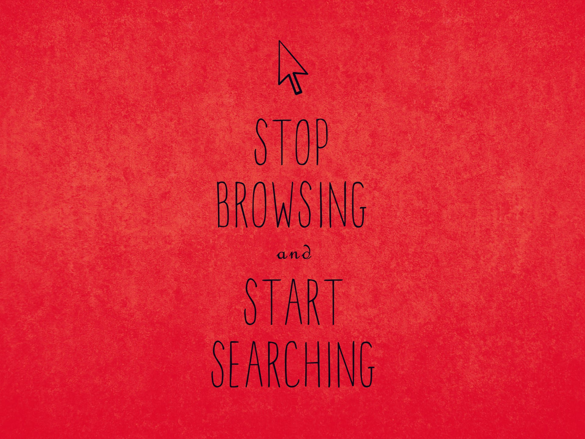 red textured background, black cursor icon, STOP BROWSING and START SEARCHING, Full HD Desktop Wallpaper