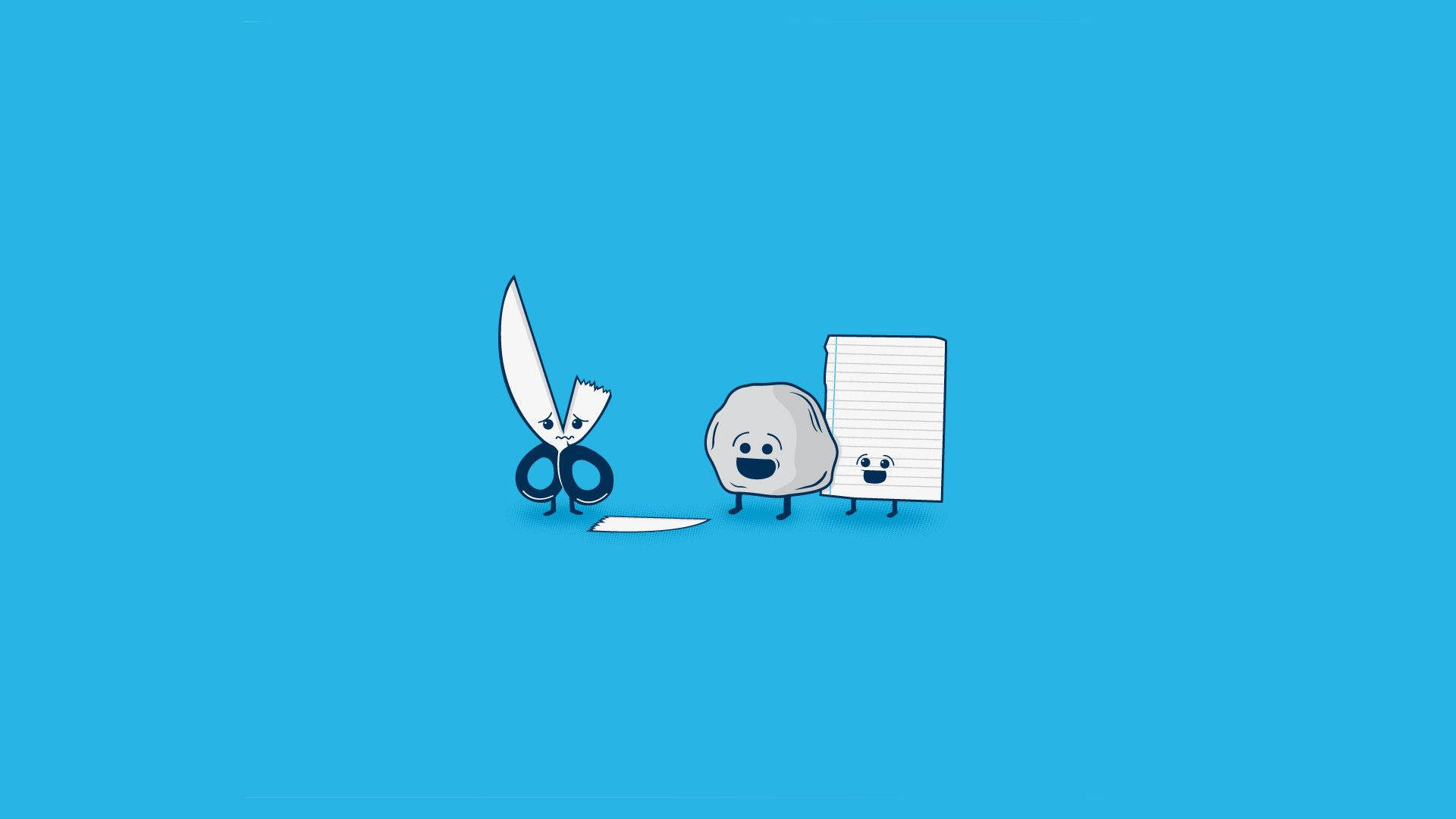 Funny Computer, rock paper and scissors, cartoon office items, Full HD Desktop Wallpaper