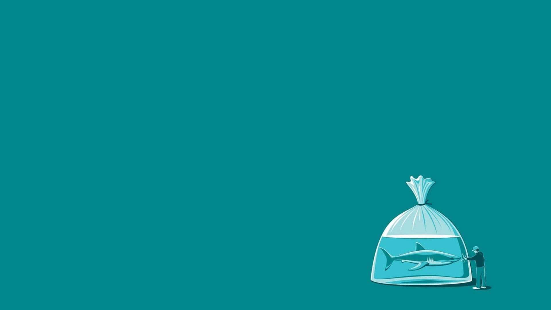 Funny Computer, shark, plastic bag, Full HD Desktop Wallpaper