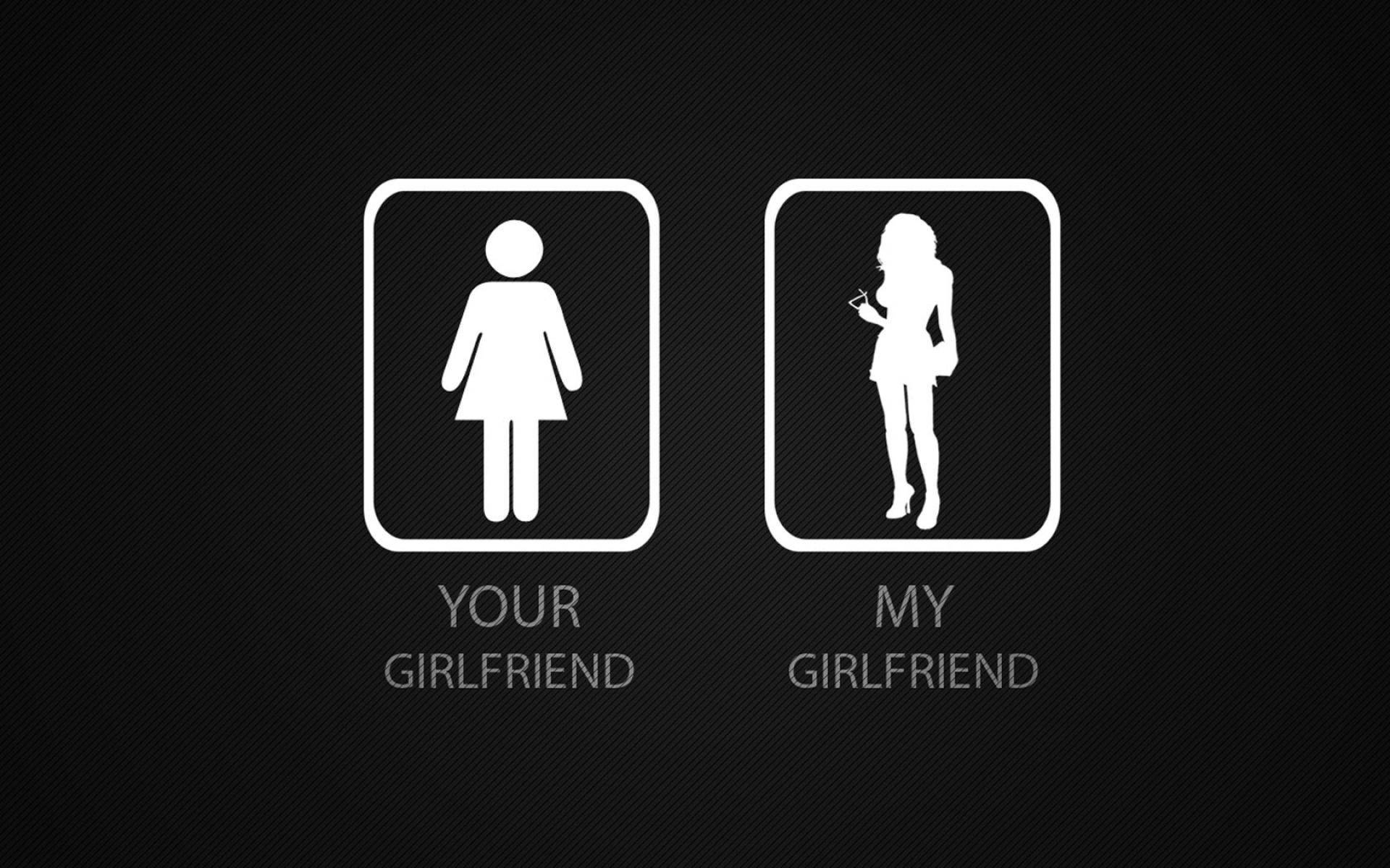 Girlfriend Comparison Funny Computer, white silhouettes, black textured background, Full HD Desktop Wallpaper