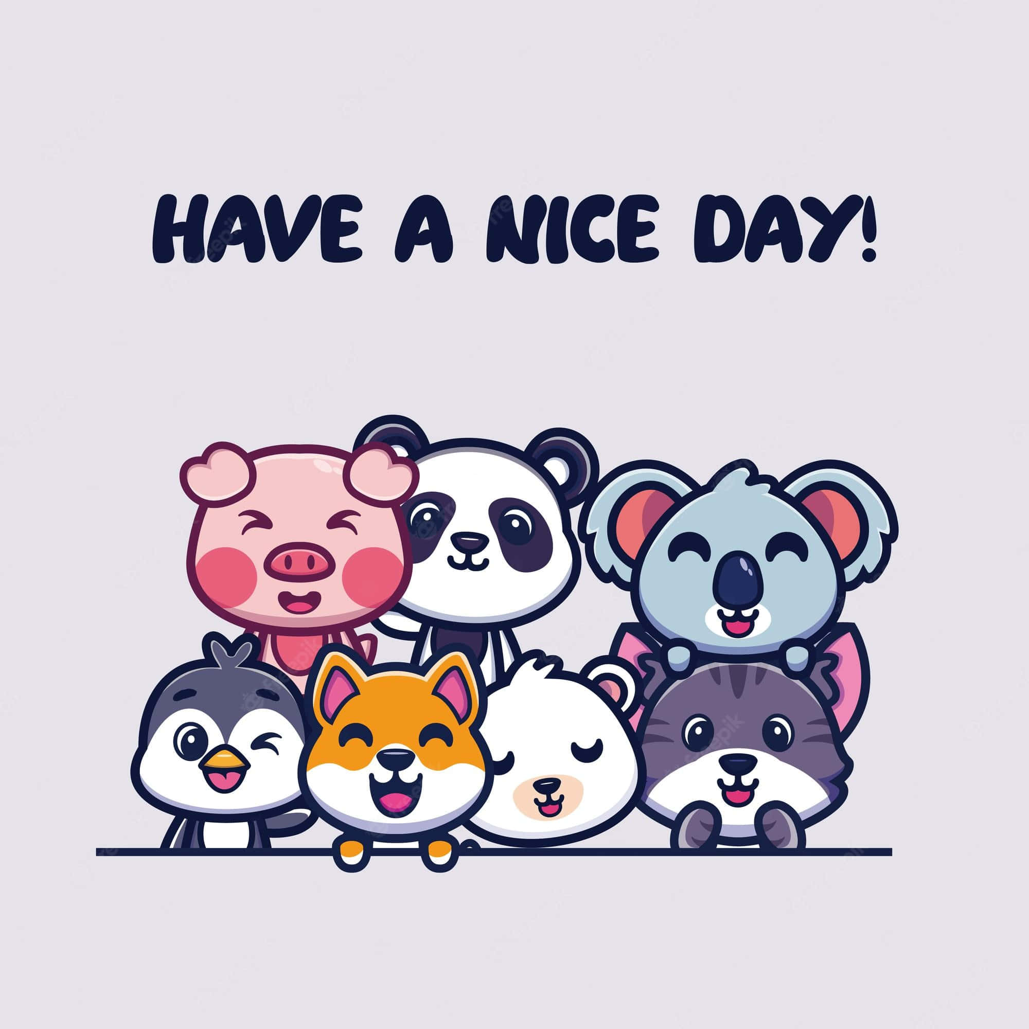 cute cartoon animal, seven cute cartoon animals, HAVE A NICE DAY!, Full HD Desktop Wallpaper
