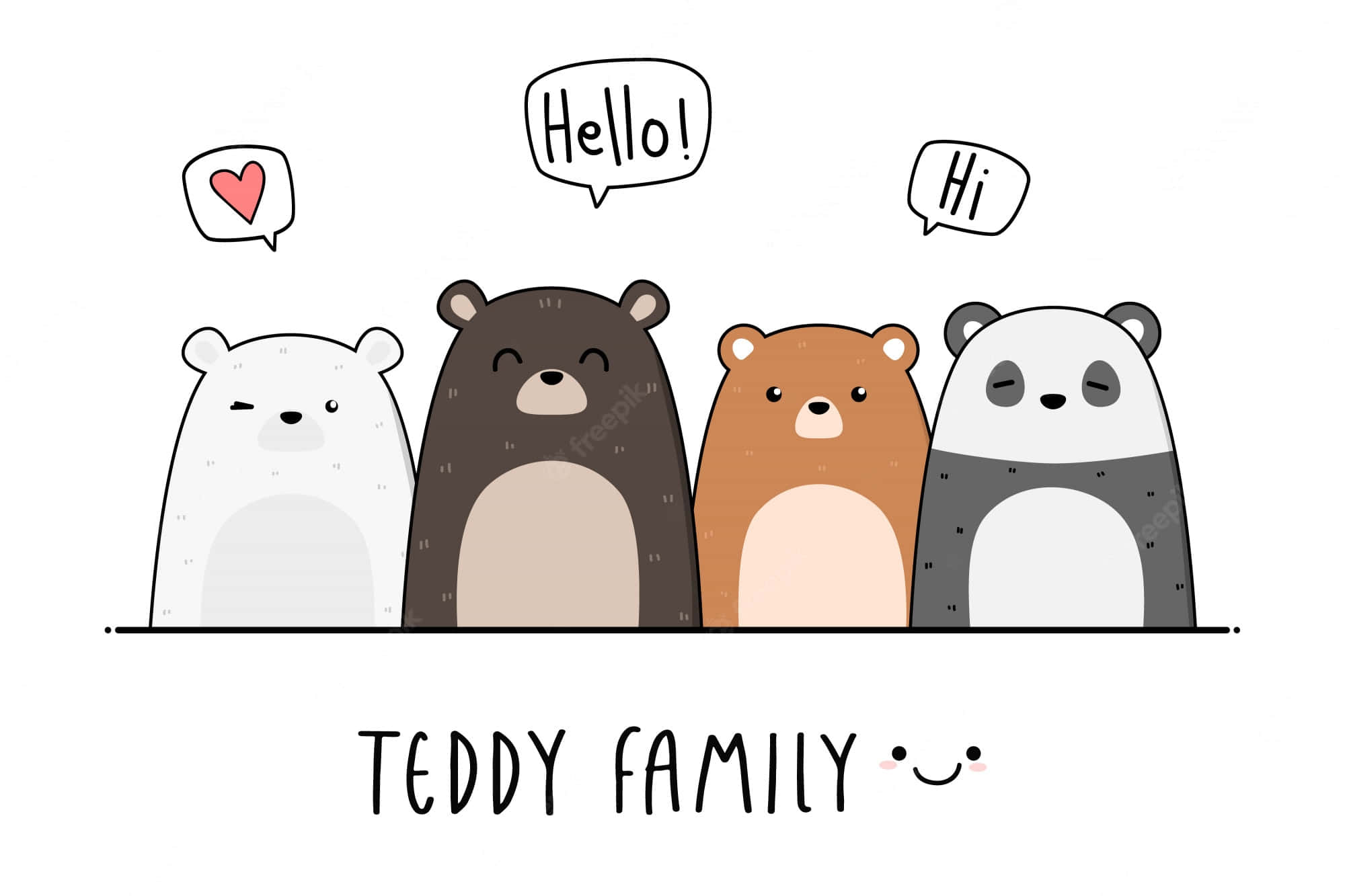 cartoon bear, white brown and panda colors, speech bubbles, Full HD Desktop Wallpaper
