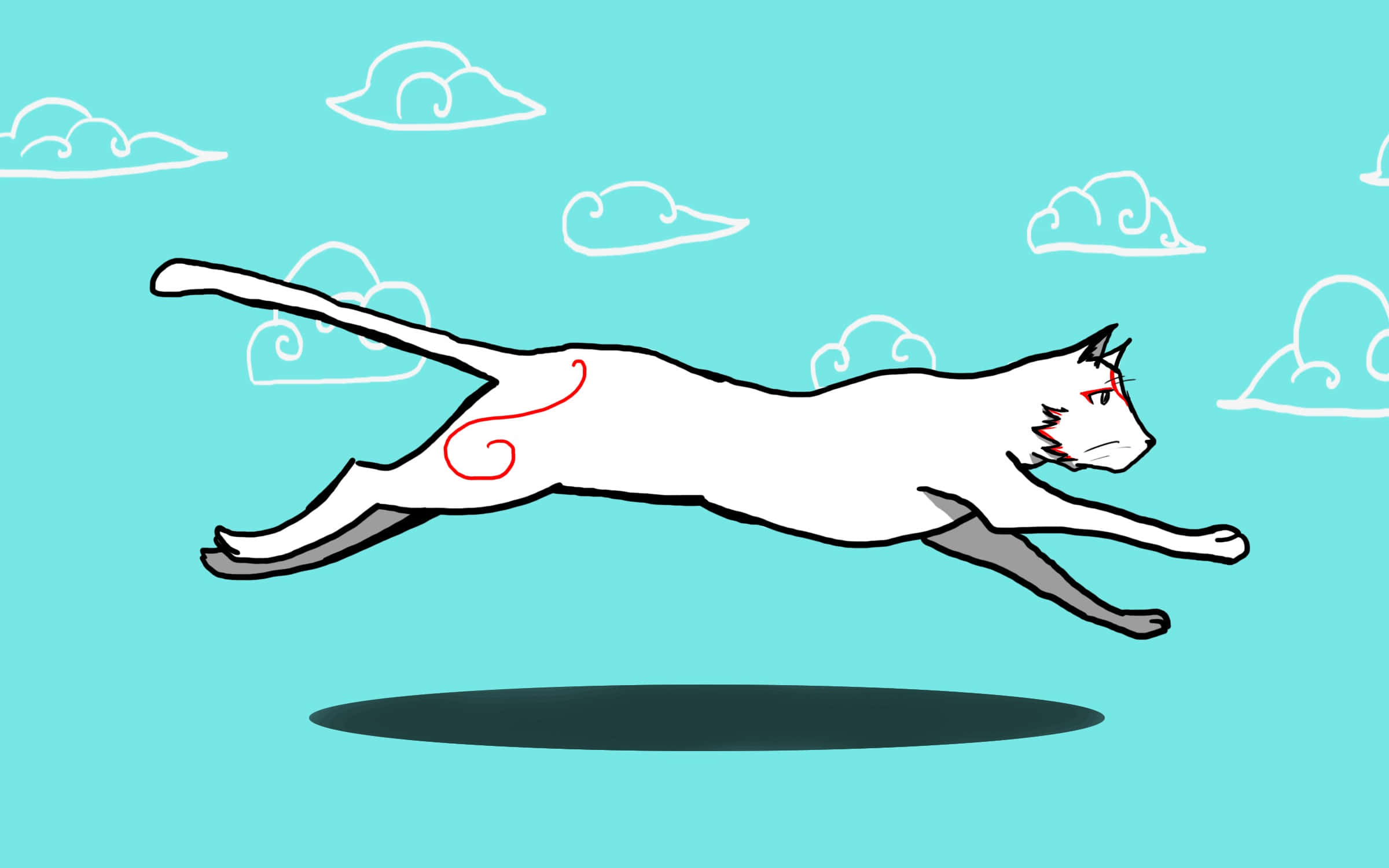 white cat, red eyes, simple white clouds, Full HD Desktop Wallpaper