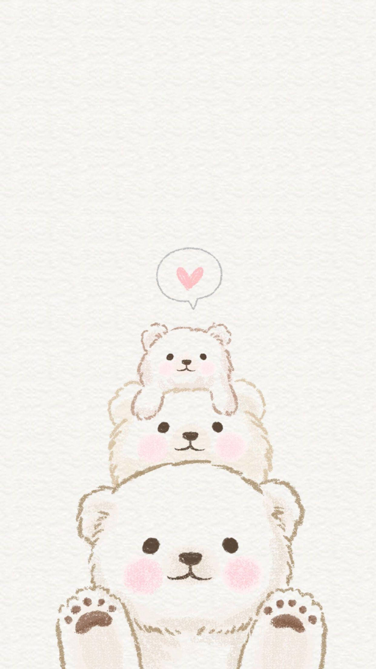 kawaii cute animals, white bears, pink cheeks, Full HD Phone Wallpaper