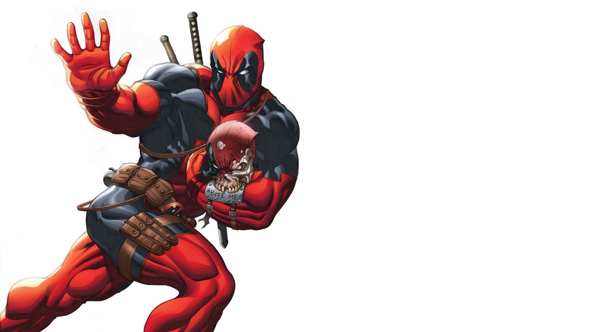 Deadpool, red and black suit, skull grenade, Full HD Desktop Wallpaper
