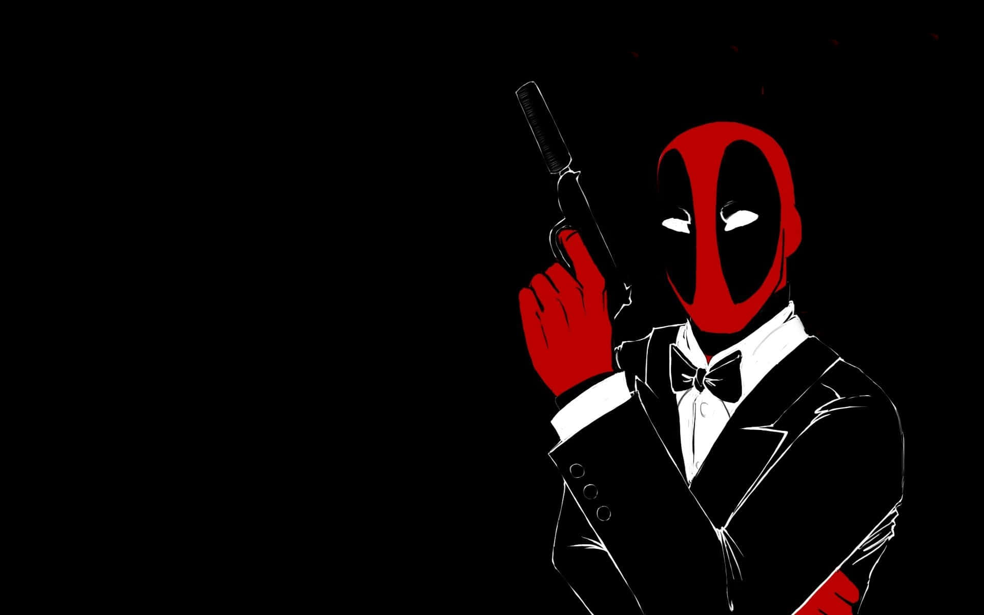 Deadpool, tuxedo, gun, Full HD Desktop Wallpaper