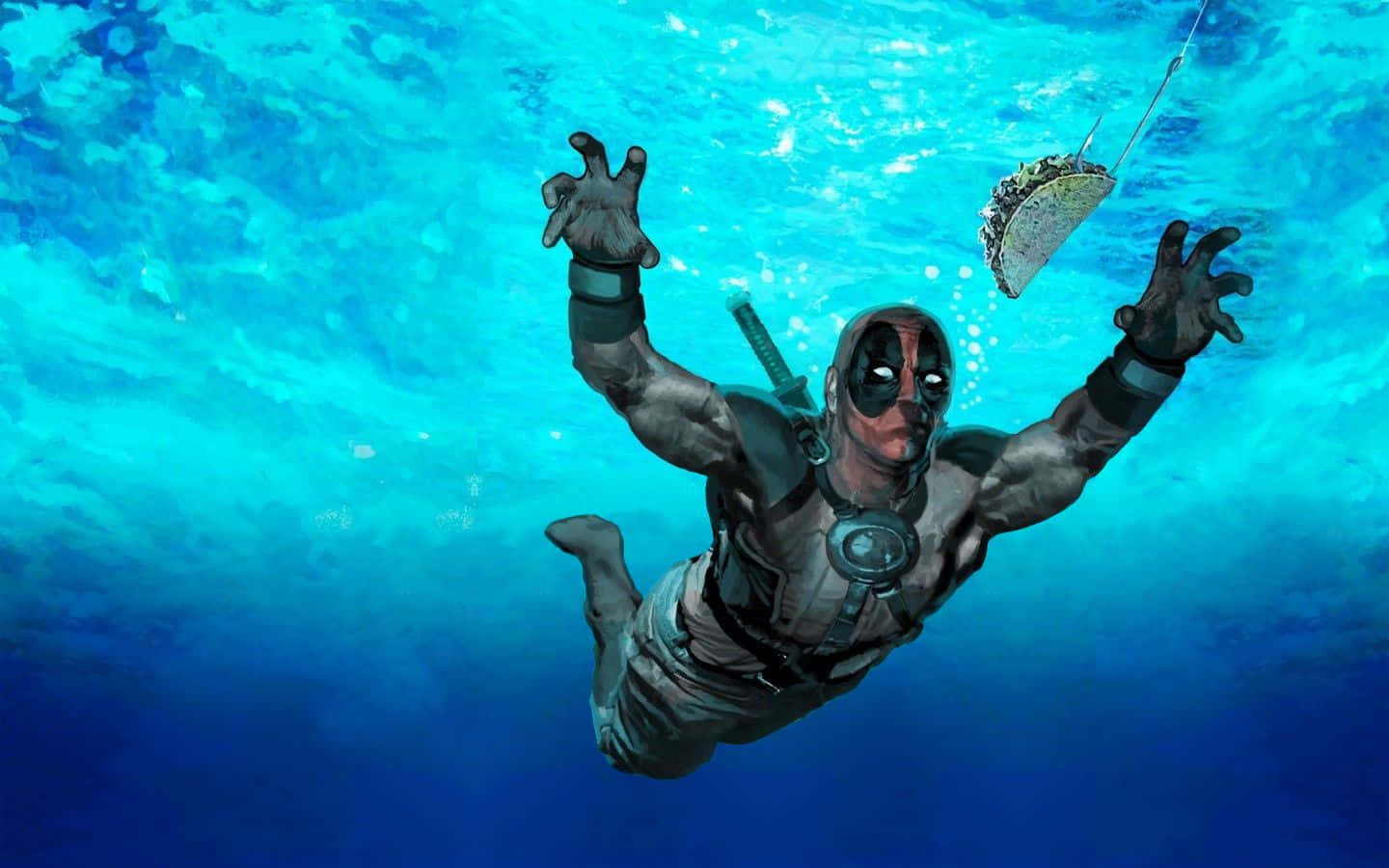 Deadpool, taco, vibrant blue ocean, HD Desktop Wallpaper