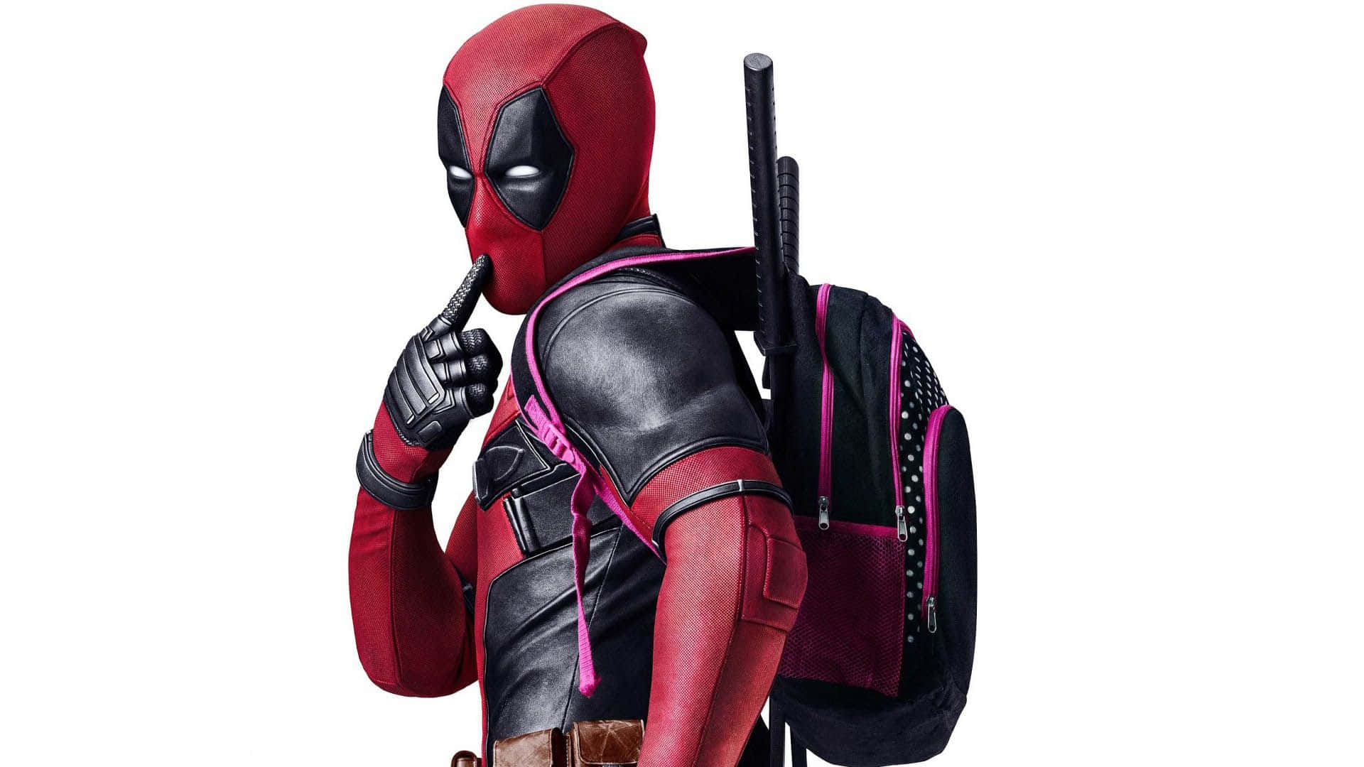 Deadpool, red and black suit, pink accents, Full HD Desktop Wallpaper