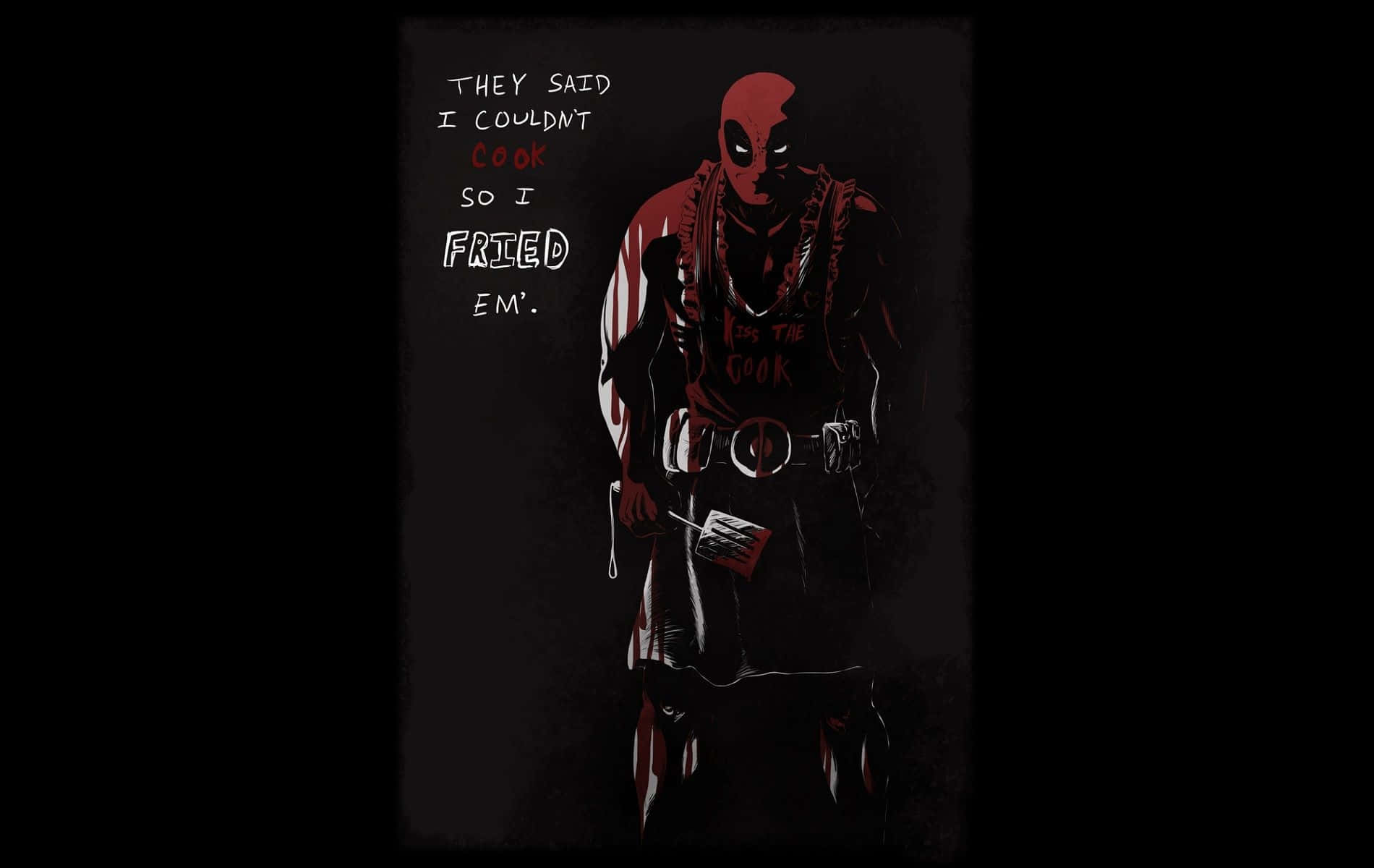 Deadpool, frying pan, shadowed darkness, HD Desktop Wallpaper