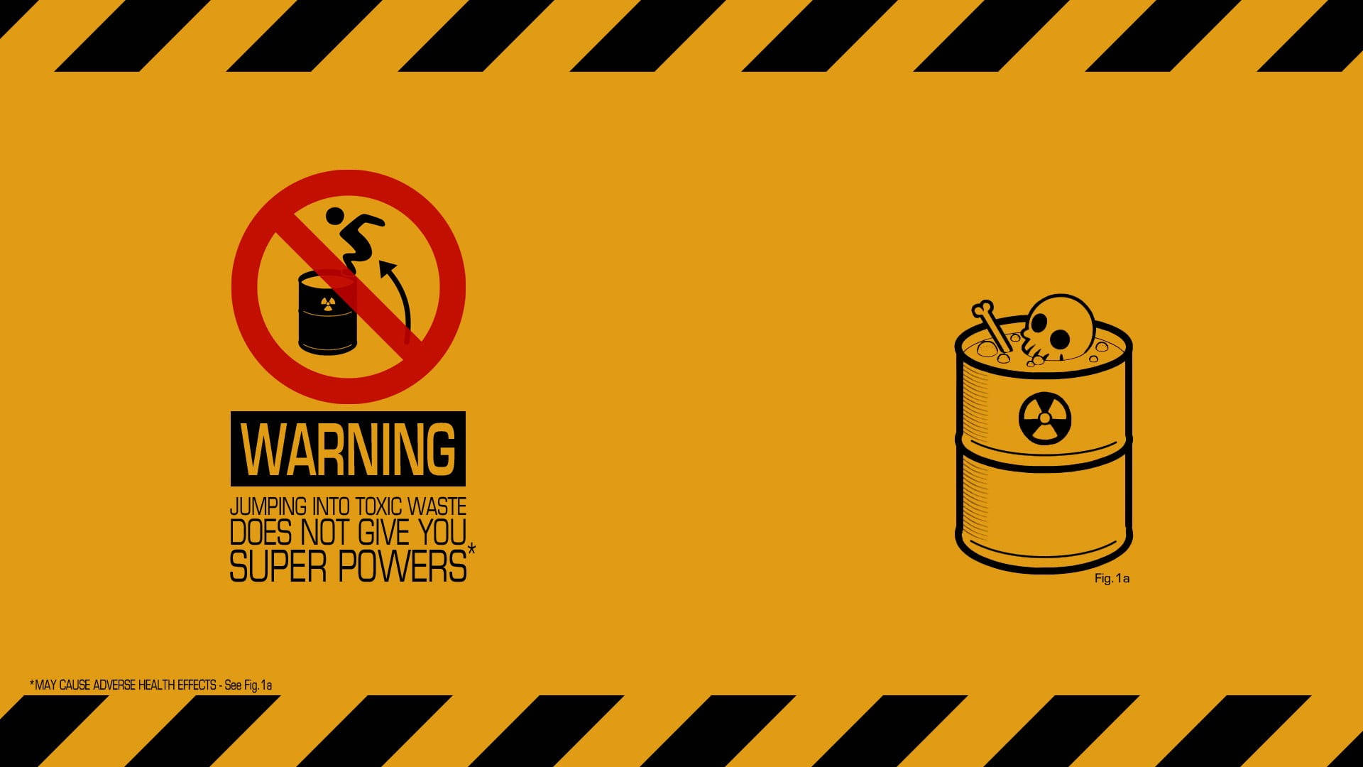 Warning Funny Desktop, Bold yellow background, black hazard stripes, Full HD Desktop Wallpaper