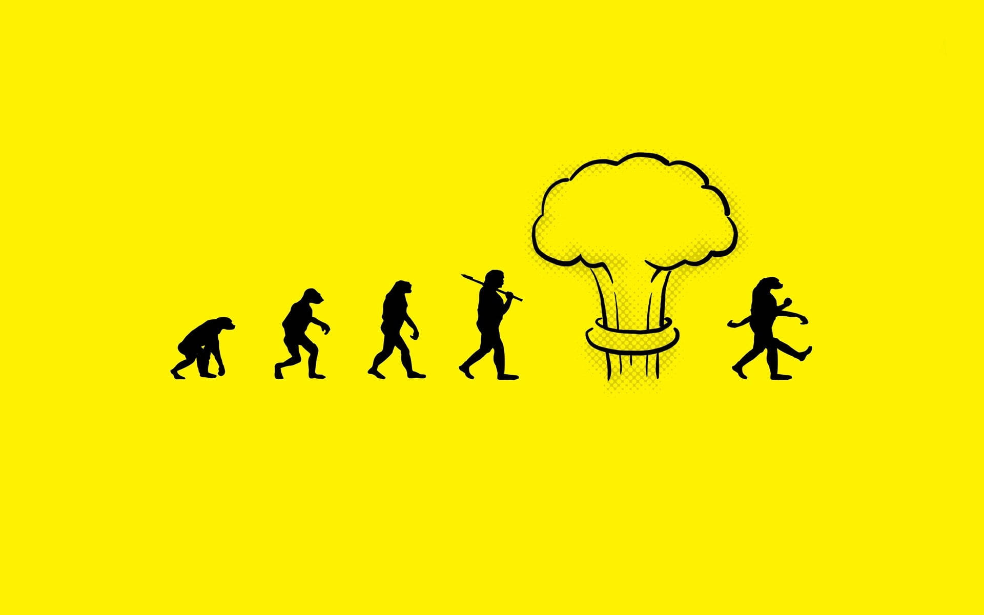 mushroom cloud, human evolution sequence, black silhouette, Full HD Desktop Wallpaper