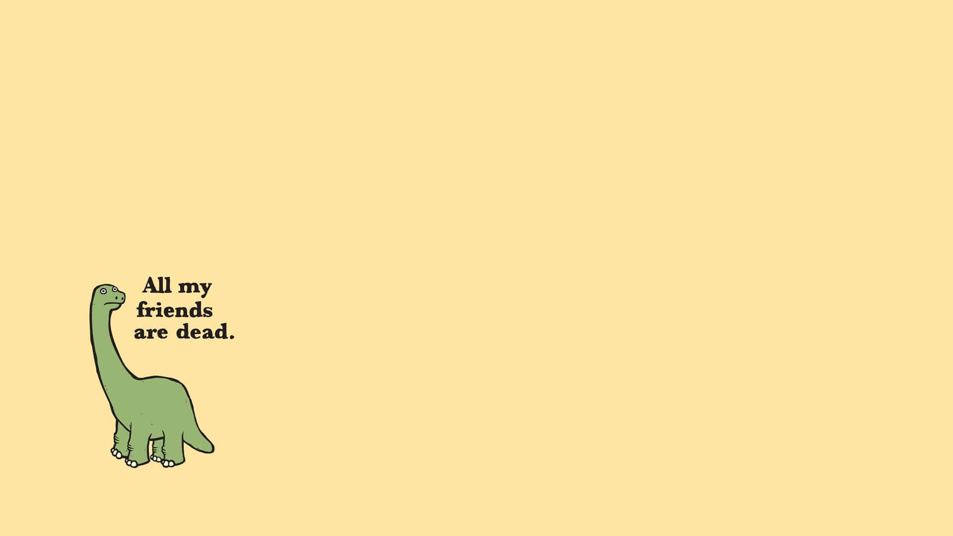 green cartoon brontosaurus, plain yellow background, All my friends are dead, Full HD Desktop Wallpaper