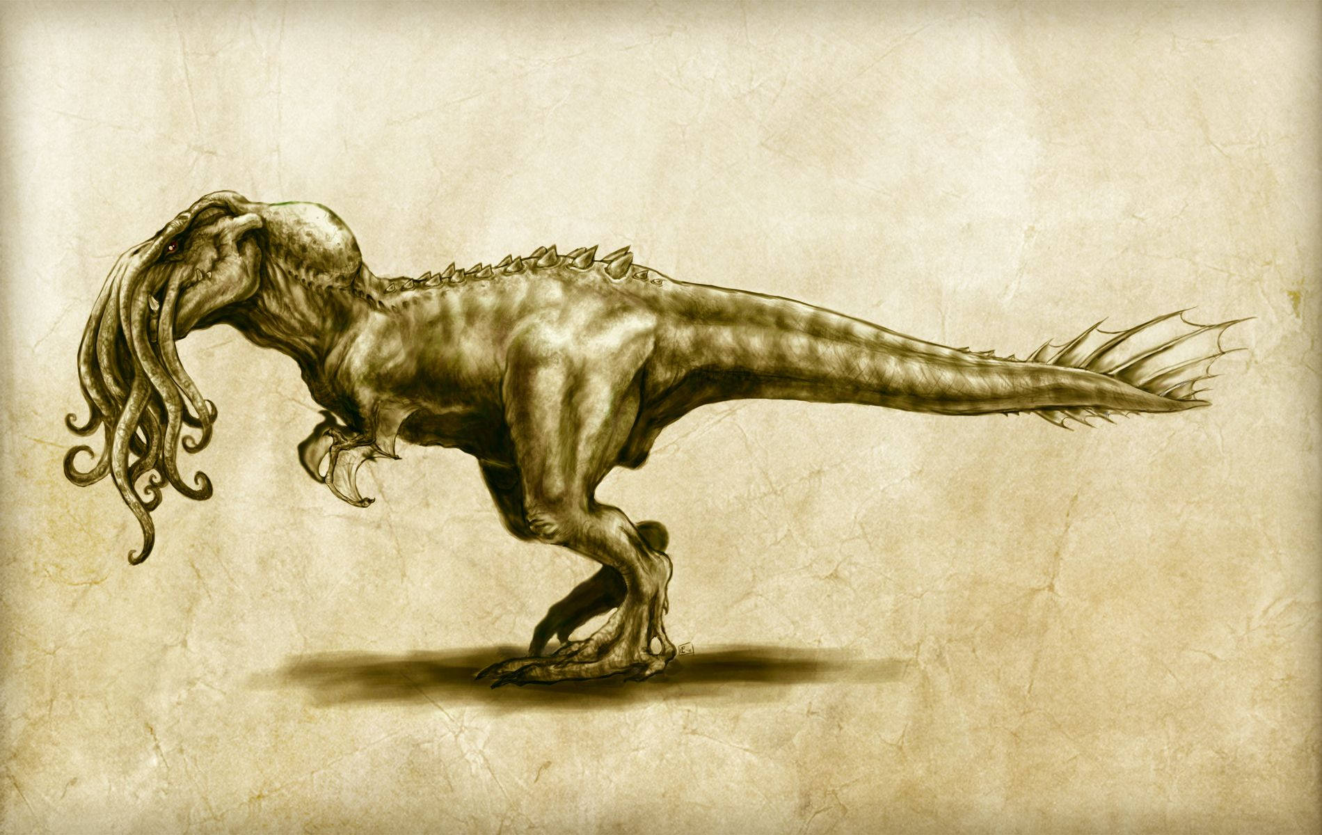 Funny Dinosaur, dinosaur body, octopus head, HD Desktop Wallpaper