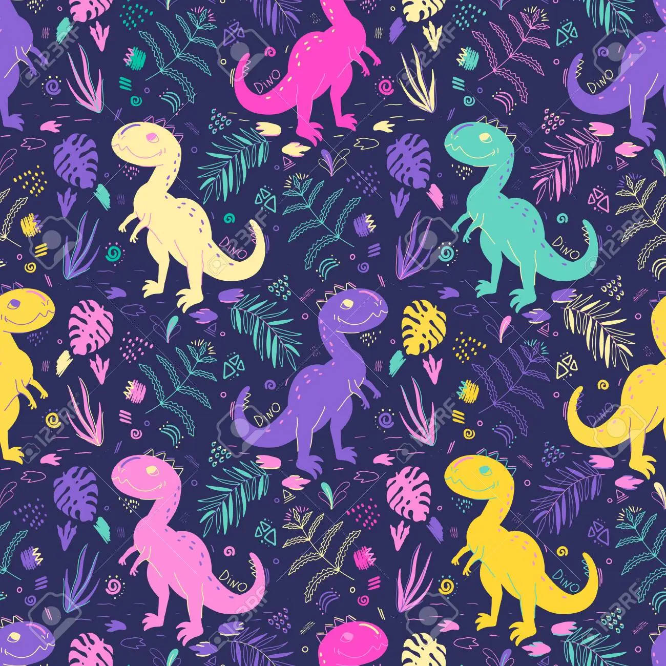 Funny Dinosaur, neon pink, yellow, HD Desktop Wallpaper