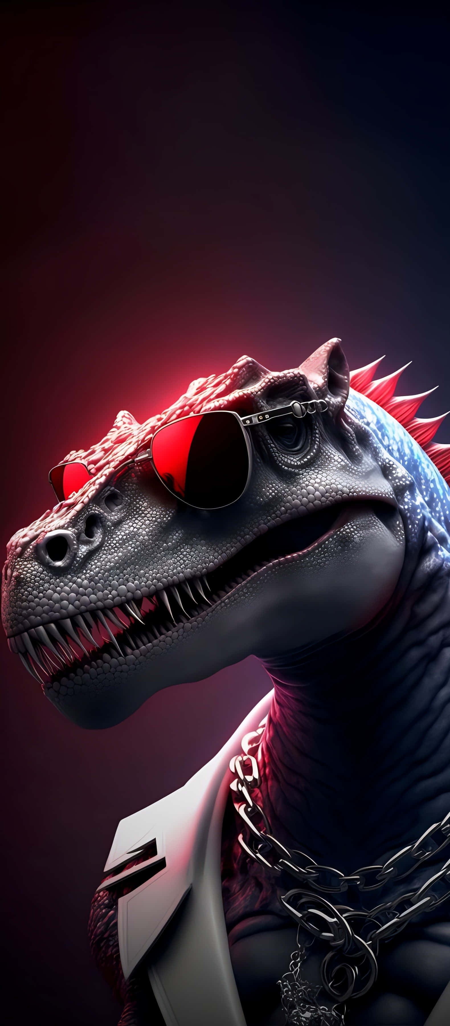 stylish dinosaur, red sunglasses, chain necklace, 2K Phone Wallpaper