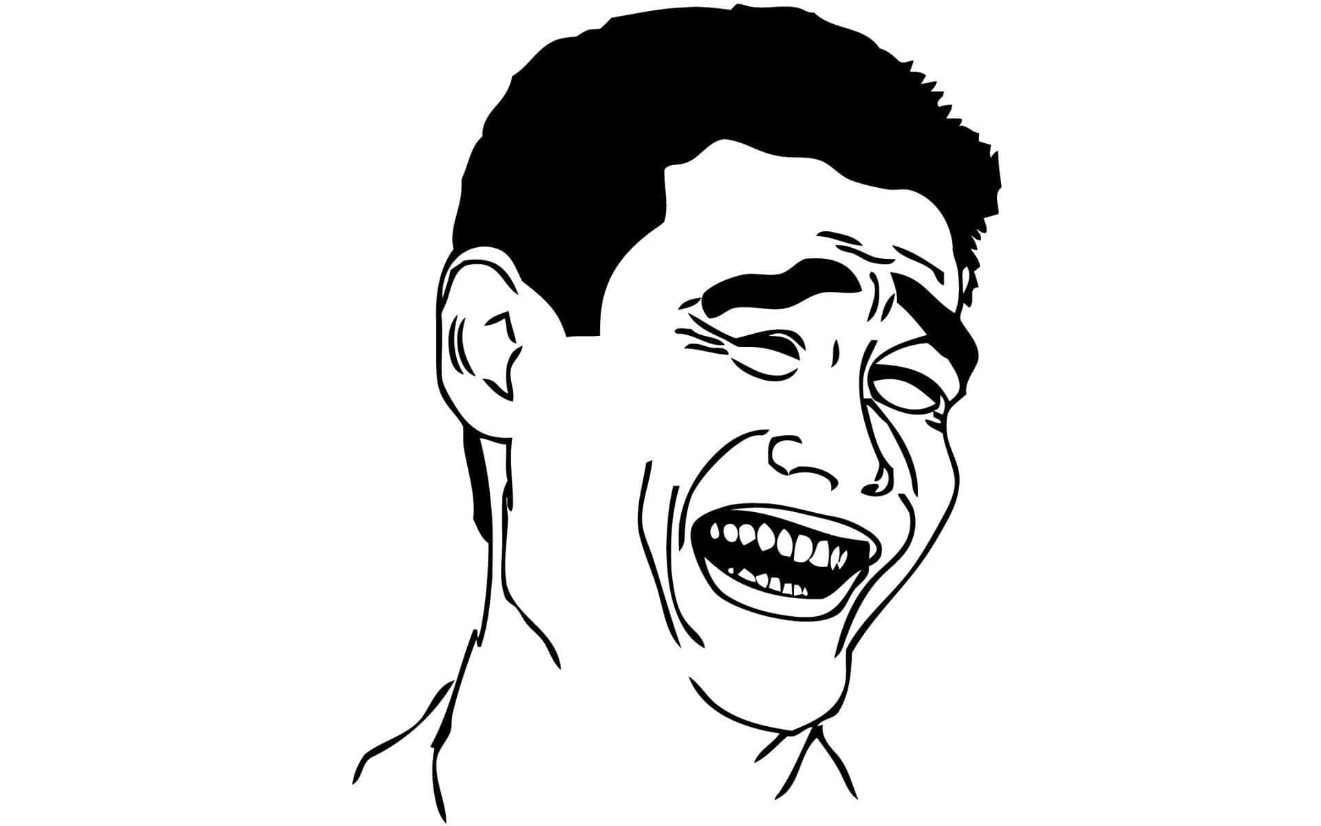 laughing meme face, black and white line drawing, man's head, Full HD Desktop Wallpaper