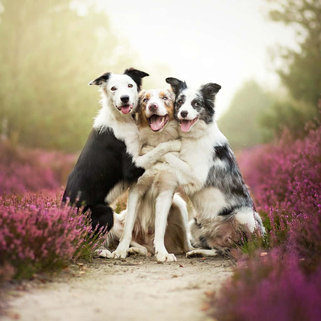 border collies, dirt path, vibrant purple heather, SD Desktop Wallpaper