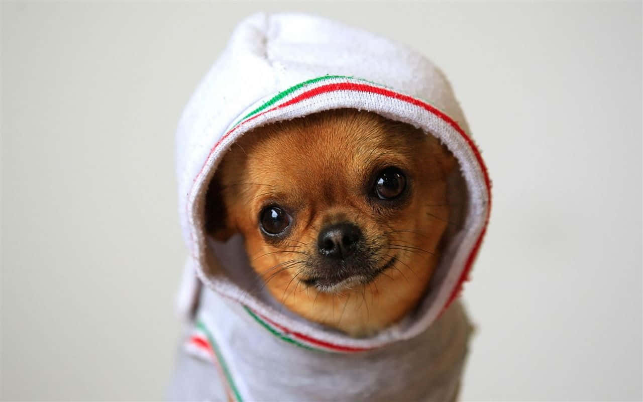 chihuahua puppy, white towel, red green stripes, HD Desktop Wallpaper