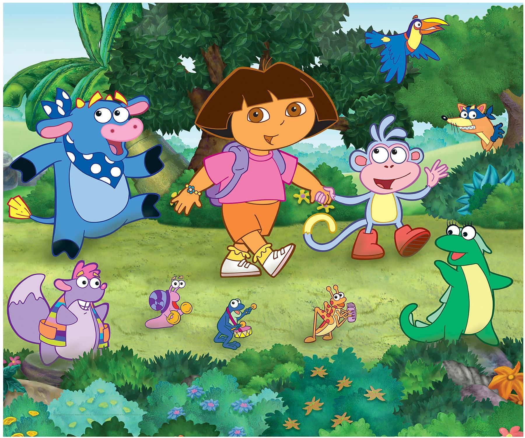Dora, jungle, colorful cartoon animals, HD Desktop Wallpaper