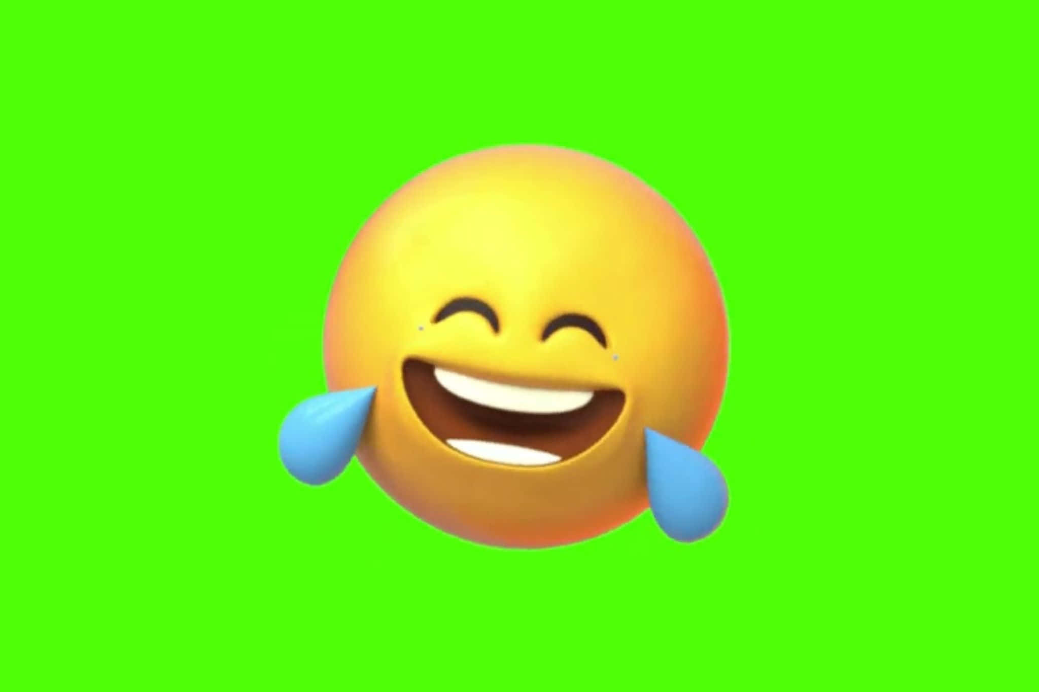 3d yellow laughing emoji, blue tears of joy, solid green screen background, Full HD Desktop Wallpaper