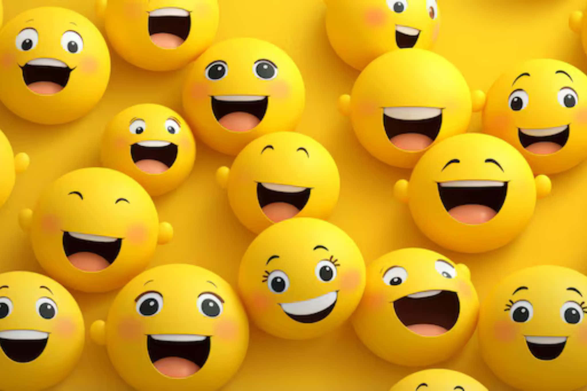 smiling emoji faces, bright yellow, rosy cheeks, Full HD Desktop Wallpaper