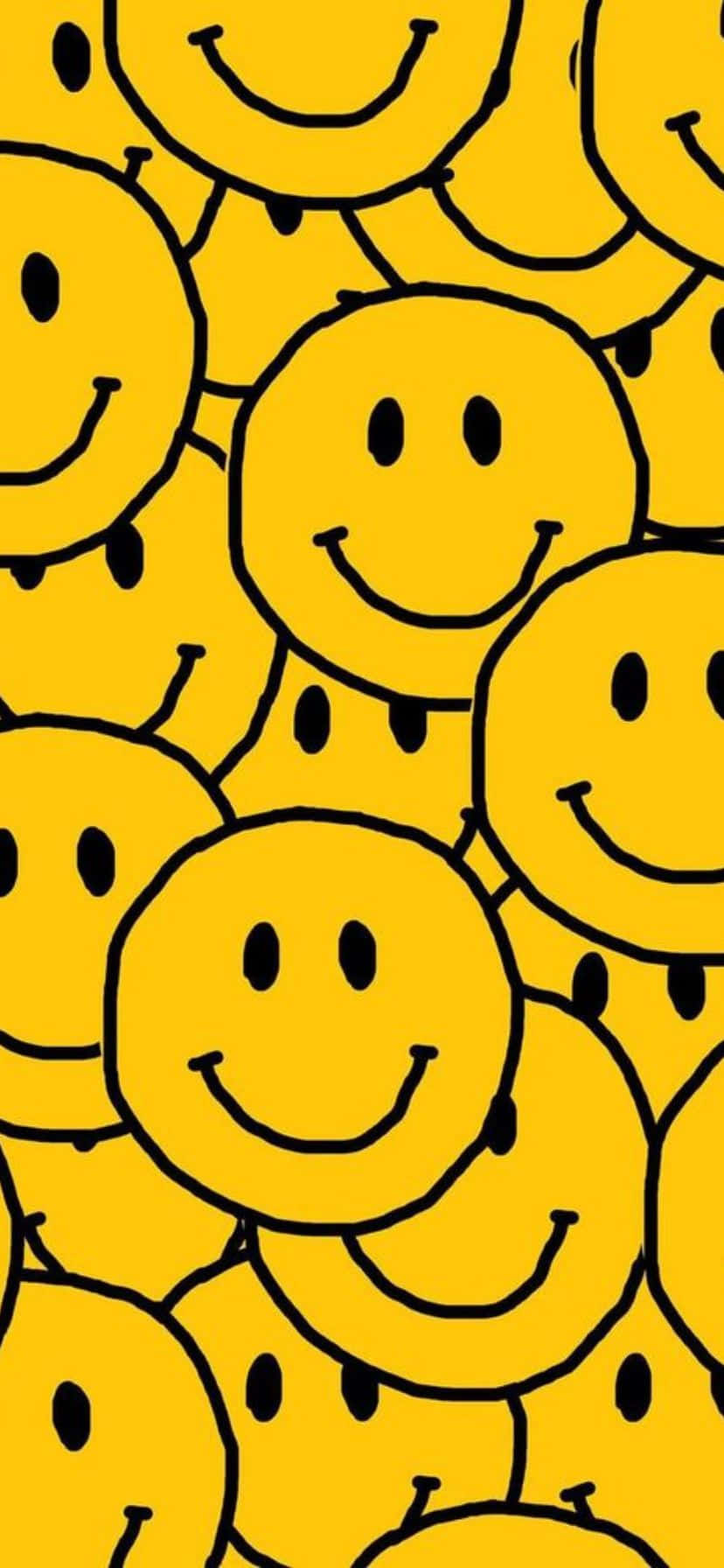Happy Yellow Smiley Faces Pattern, vibrant yellow, overlapping hand-drawn smiley faces, HD Phone Wallpaper