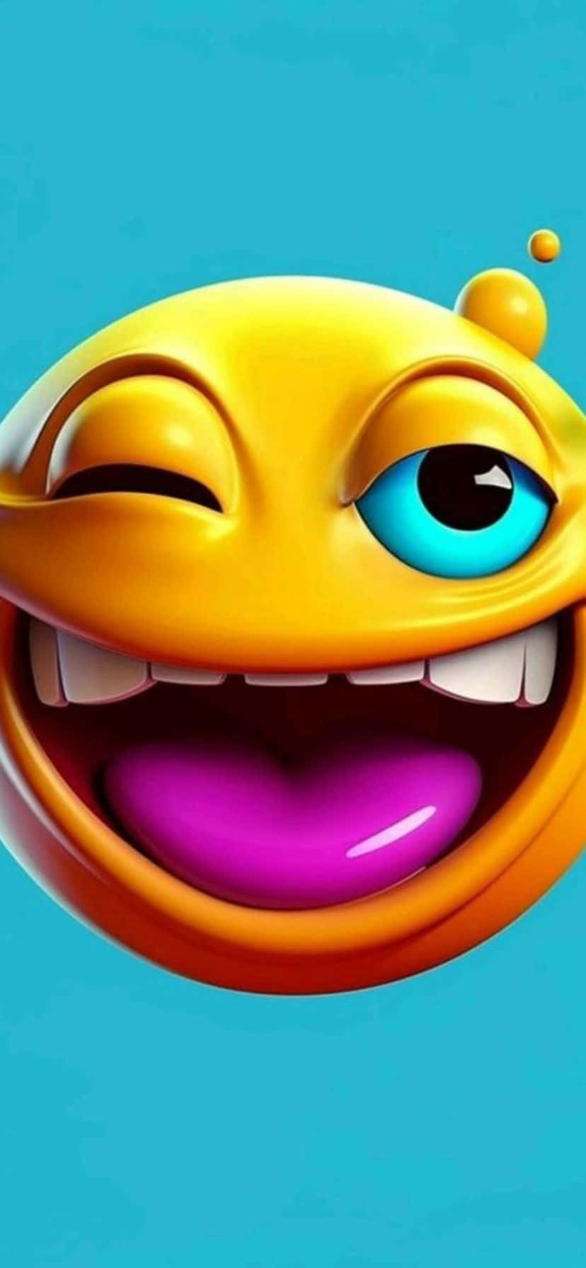 winking face emoji, blue eye, purple tongue, HD Phone Wallpaper
