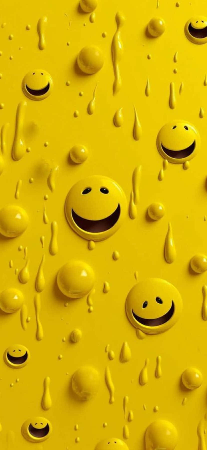 yellow smiley faces, glossy, water droplets, HD Phone Wallpaper