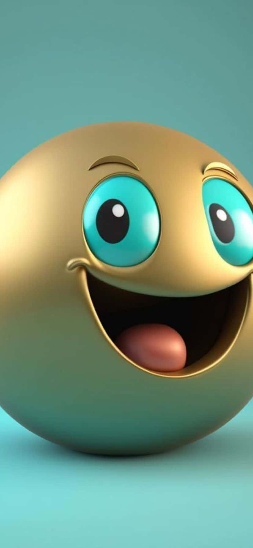 Laughing Golden Emoji3 D Render, golden 3D emoji, bright turquoise eyes, HD Phone Wallpaper