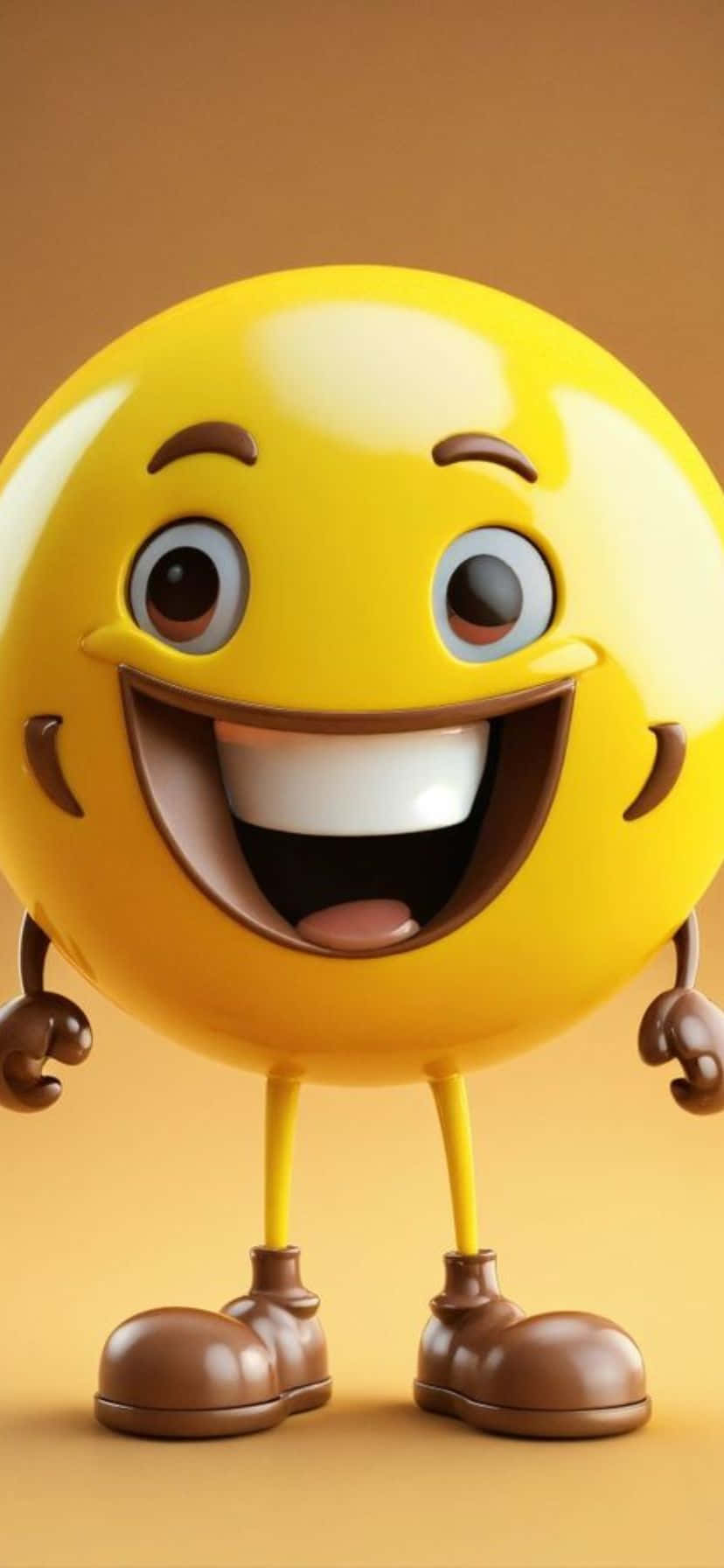 Happy Emoji Character, glossy yellow 3D cartoon emoji, wide toothy grin, HD Phone Wallpaper