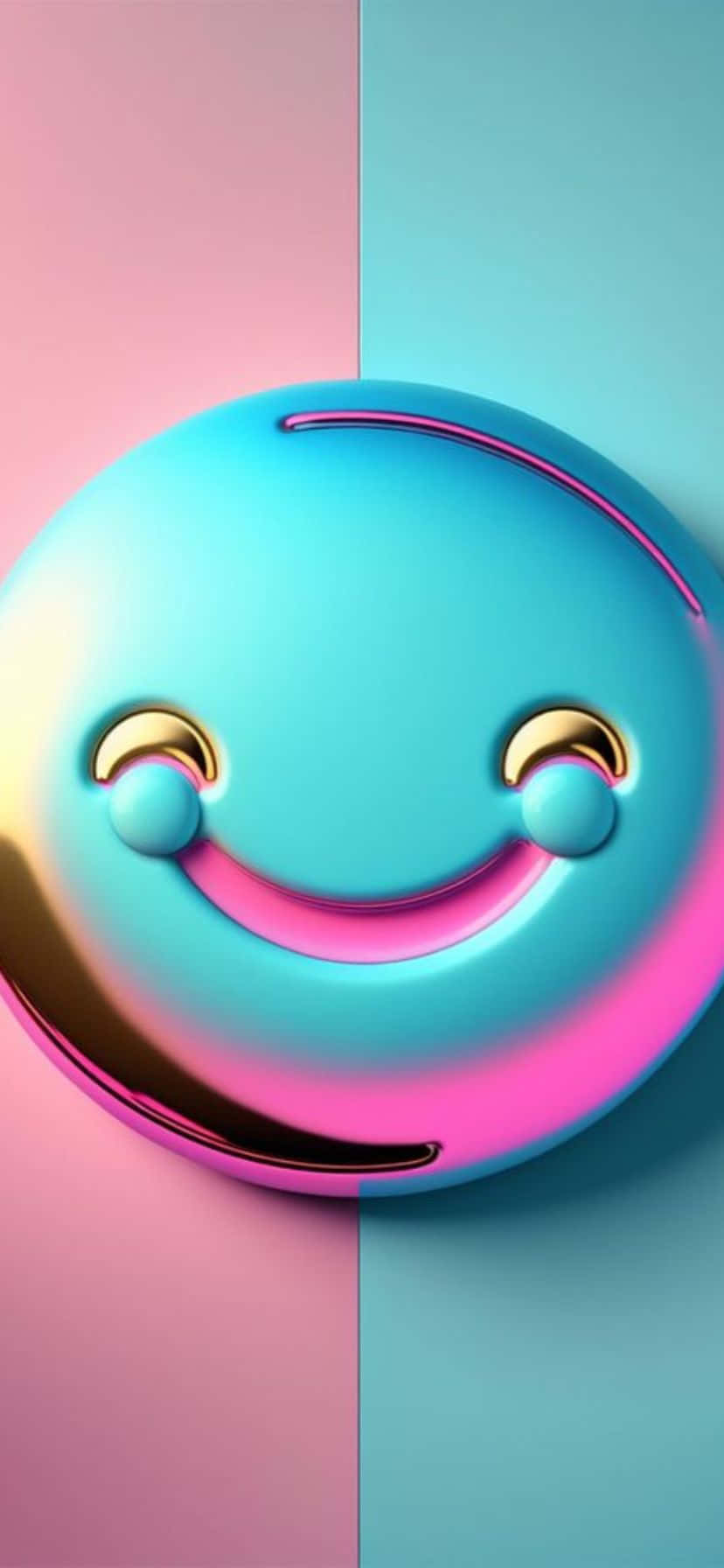 glossy 3D smiley face emoji, gold eyes, pink lips, HD Phone Wallpaper