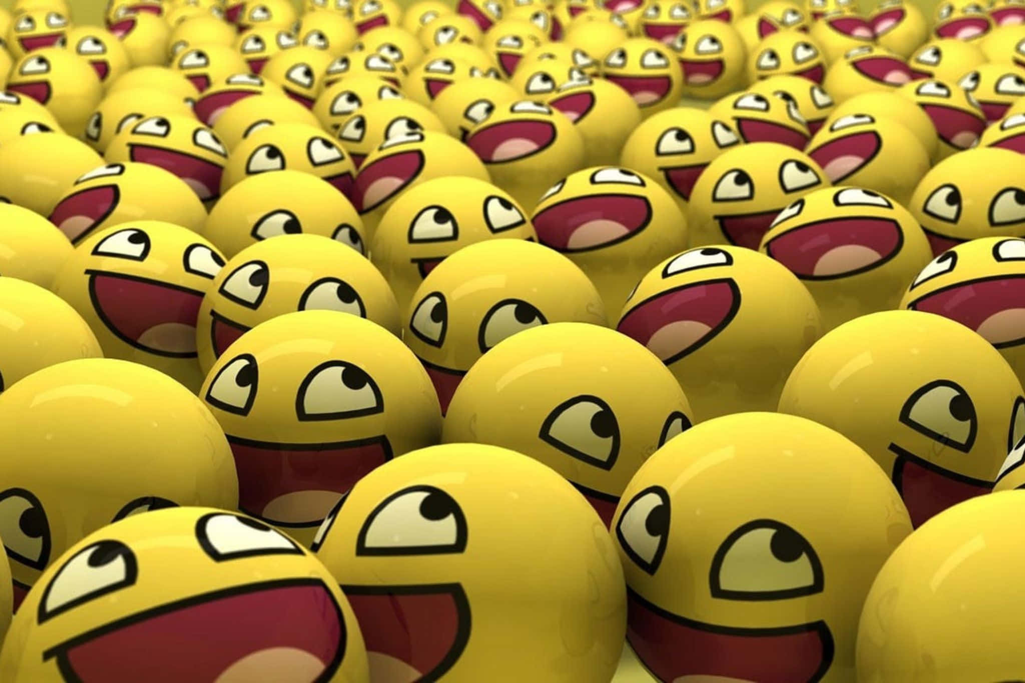 Sea of Laughter Emojis, glossy yellow emoji balls, wide grinning mouths, Full HD Desktop Wallpaper