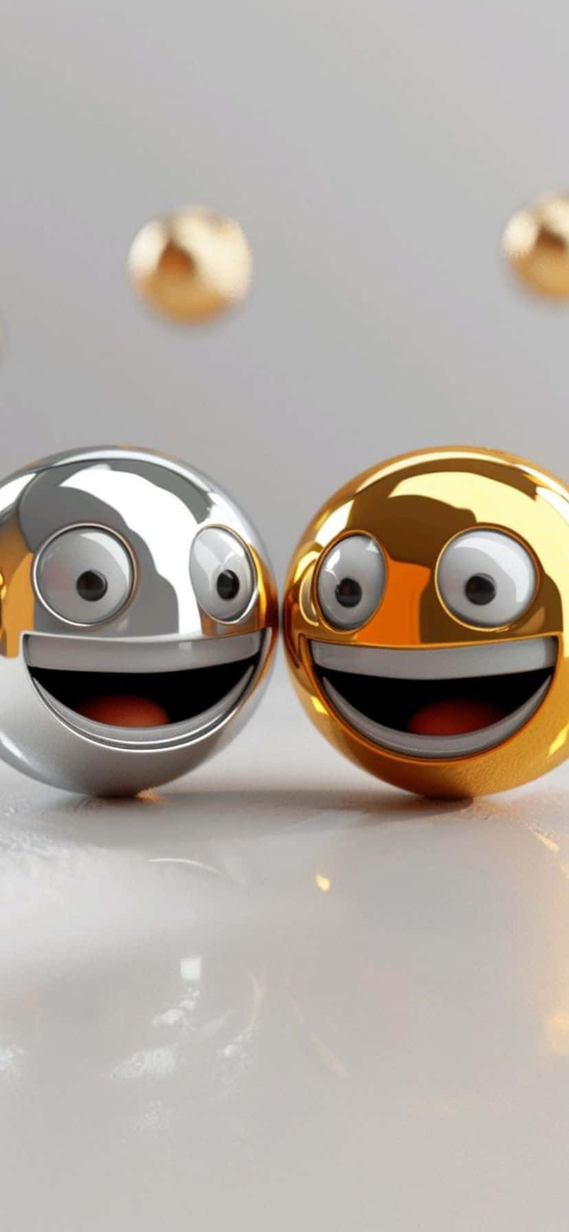 shiny metallic emoji balls, silver, gold, HD Phone Wallpaper