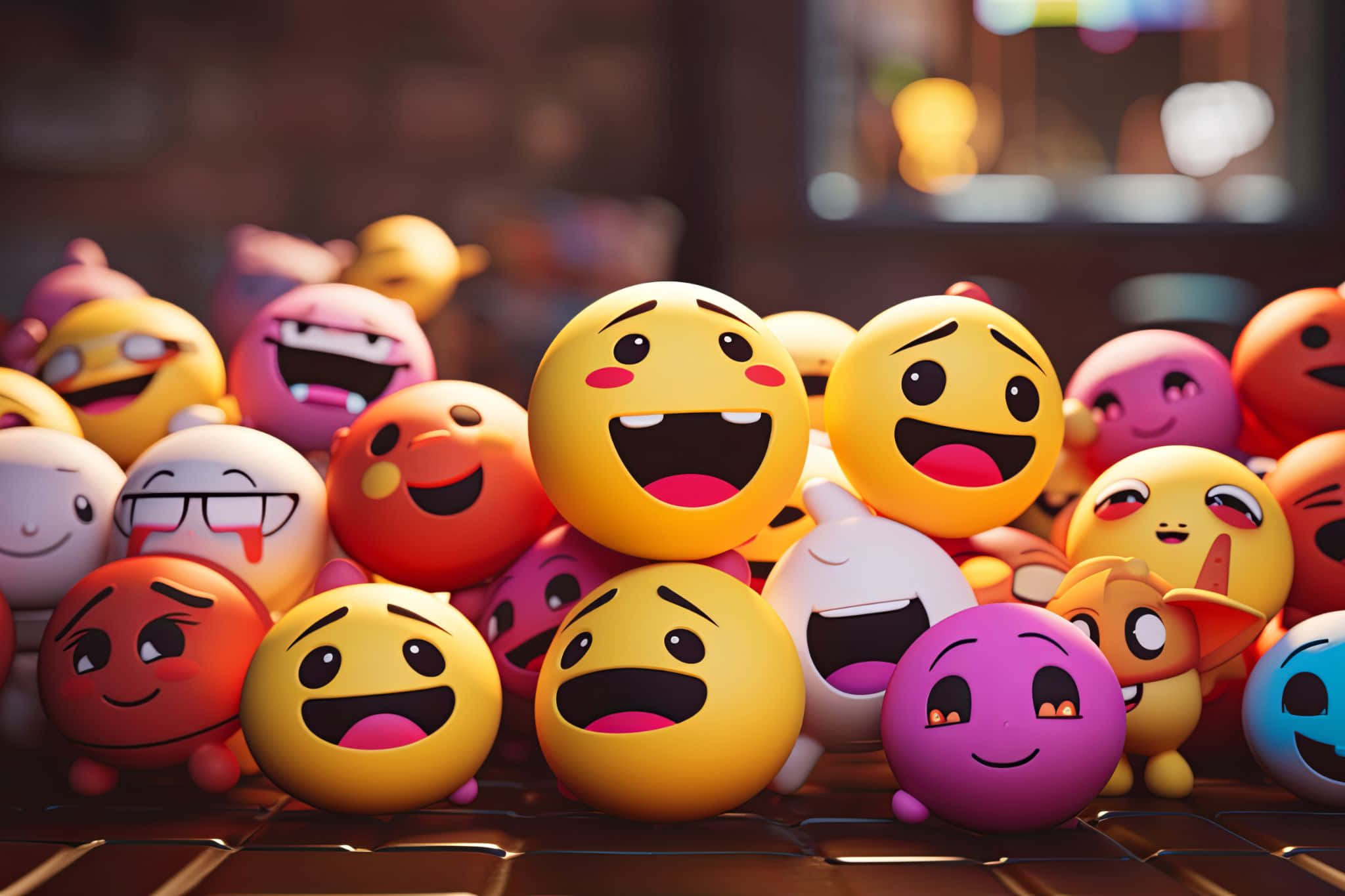 3d cartoon emojis, varied expressions, vibrant pile, Full HD Desktop Wallpaper