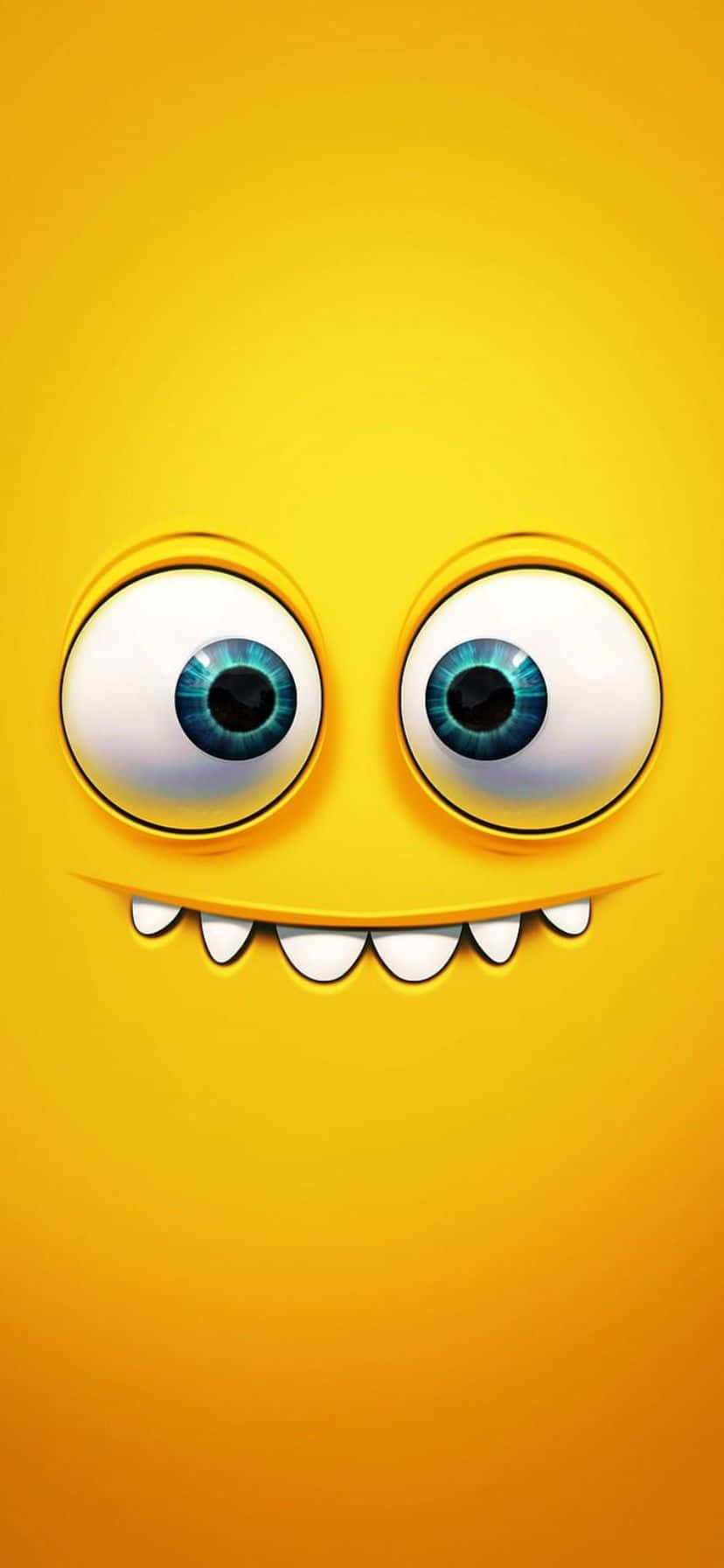 yellow cartoon monster, huge blue eyes, sharp white teeth, HD Phone Wallpaper