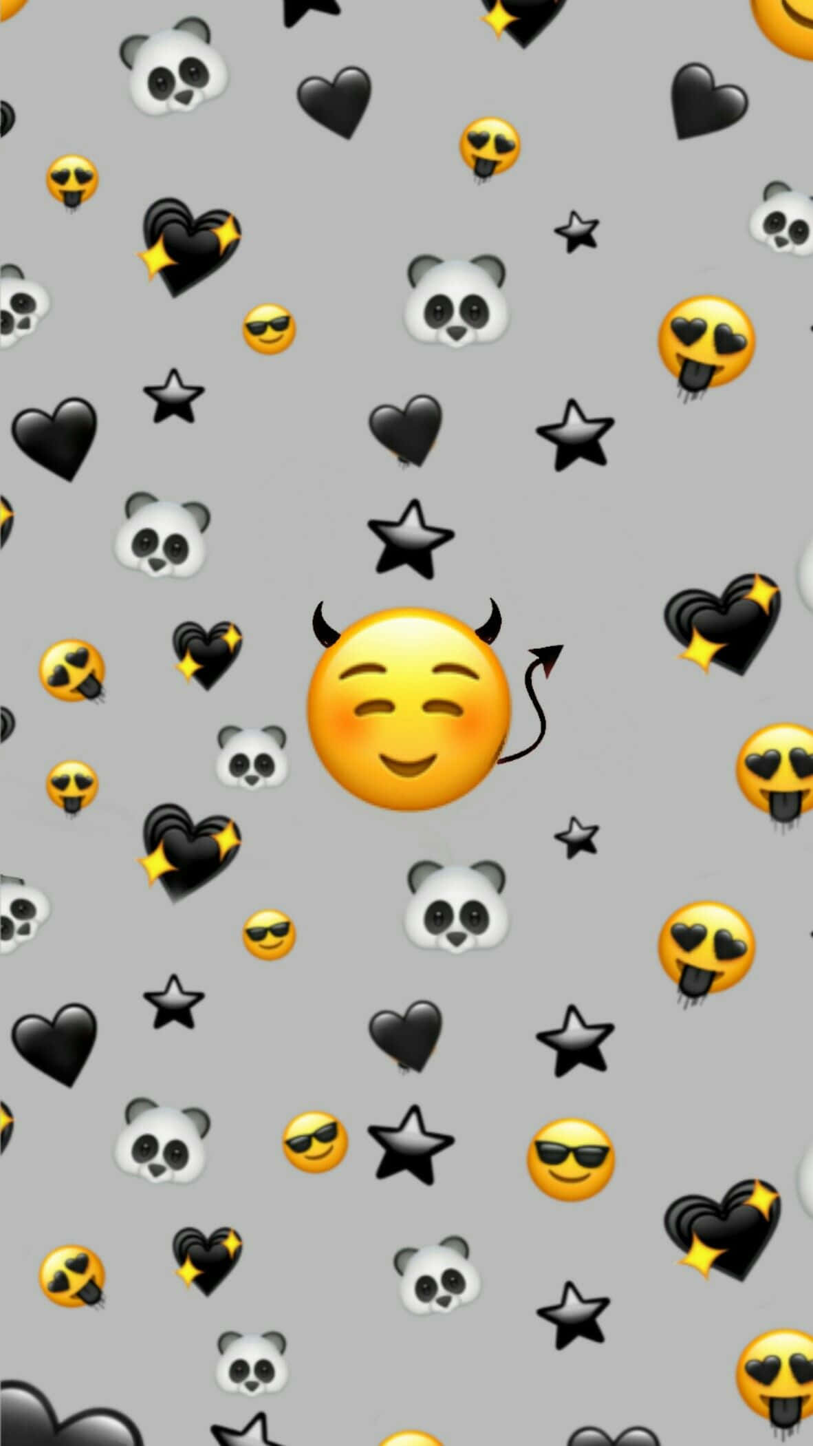 emoji icons, devil faces, panda hearts, Full HD Phone Wallpaper