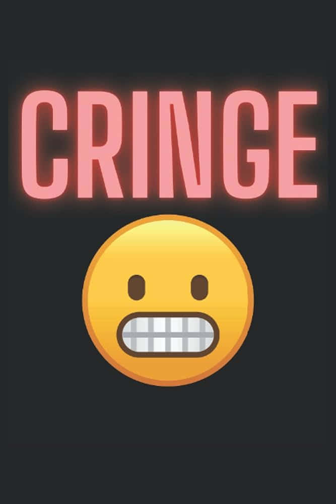 Cringe Emoji, bold pink glowing text, yellow grimacing emoji, SD Phone Wallpaper