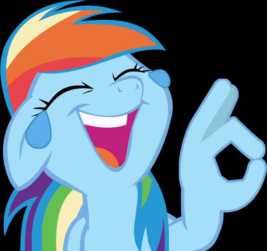 laughing animated character emoji, cheerful cartoon pony, rainbow hair, SD Desktop Wallpaper