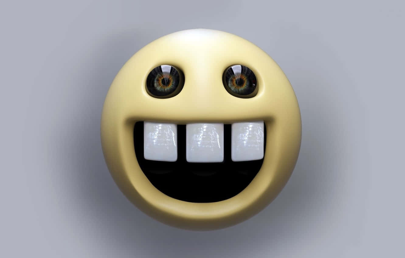 hysterical emoji, 3d-rendered yellow smiley face, realistic human eyes, HD Desktop Wallpaper