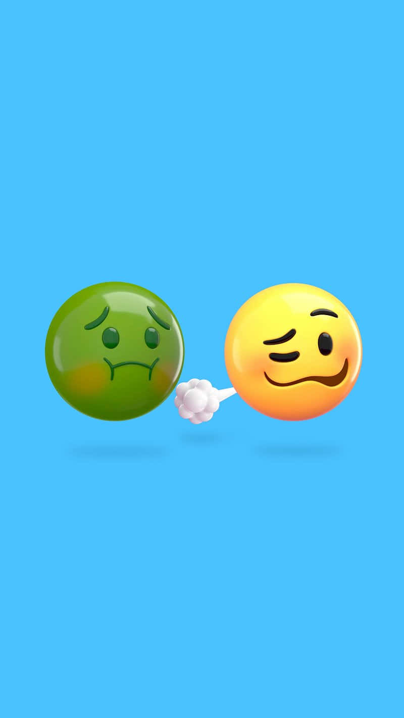 yellow winking emoji, green sad emoji, solid blue background, HD Phone Wallpaper