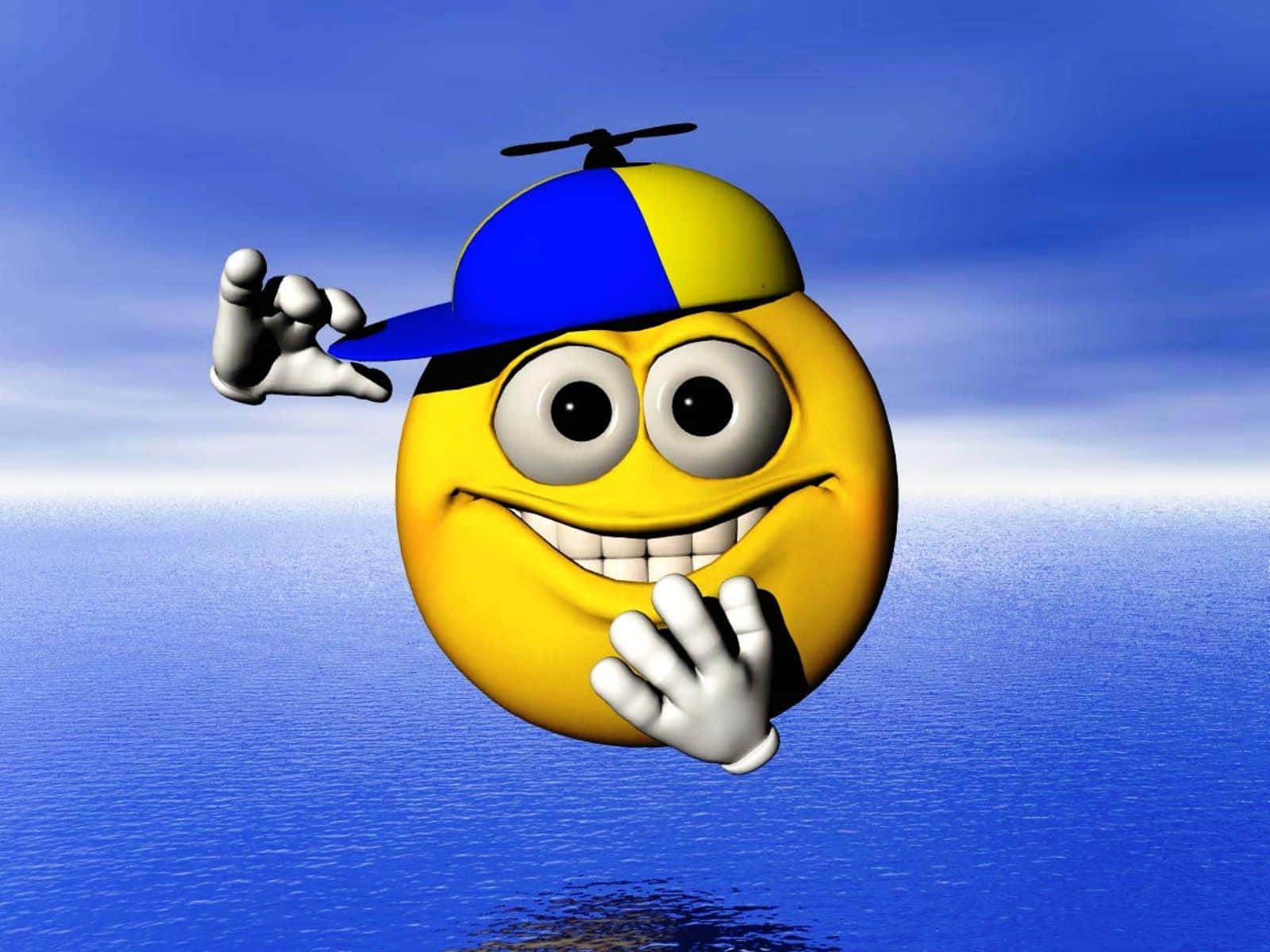 Funny Face, 3D Smiley, blue and yellow cap, HD Desktop Wallpaper