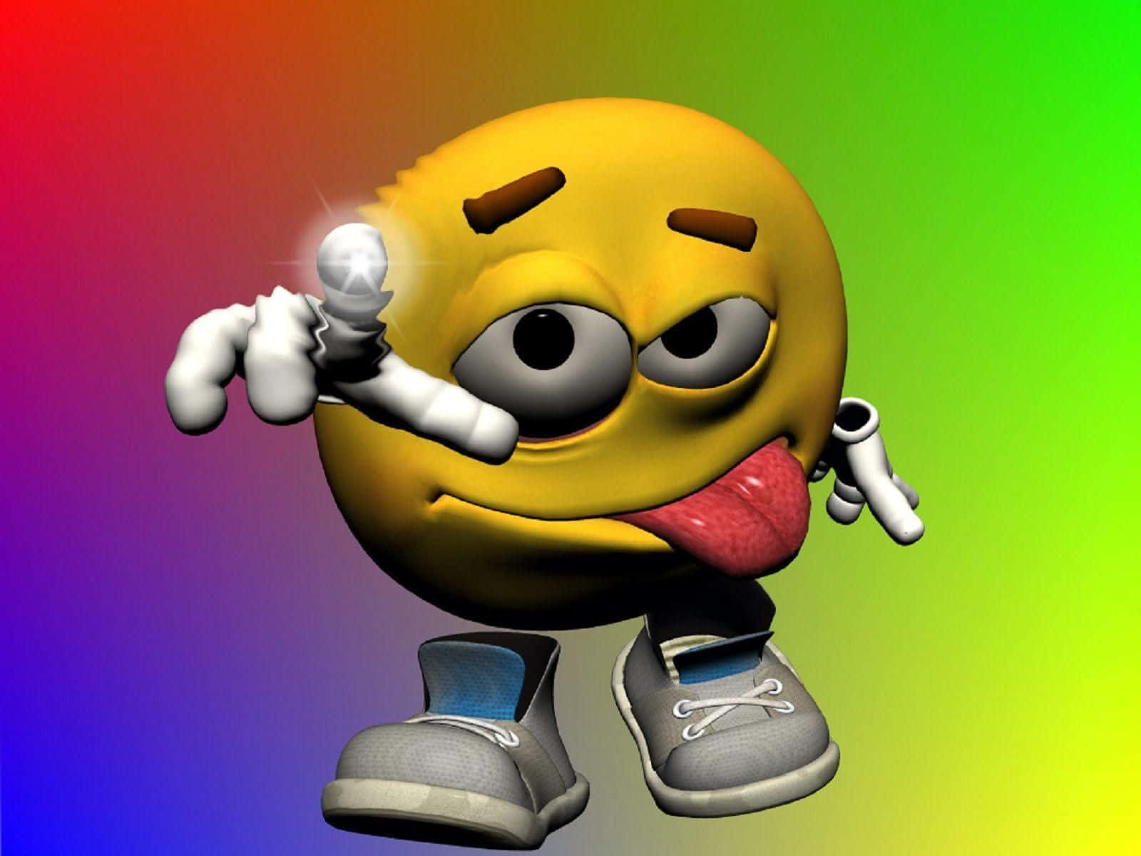 yellow emoji character, mischievous grin, tongue, HD Desktop Wallpaper