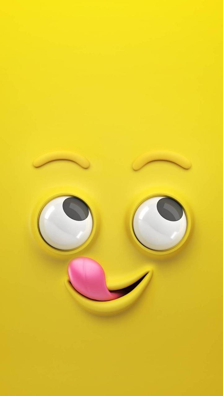 yellow emoji, wide eyes, playful pink tongue, HD Phone Wallpaper