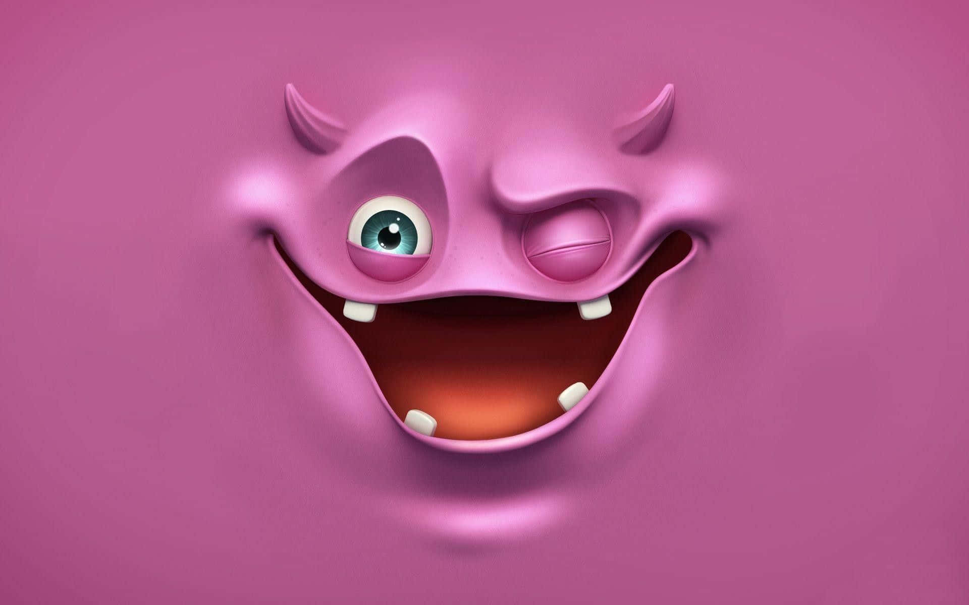 Funny Face, pink cartoon monster, one eye winking, Full HD Desktop Wallpaper
