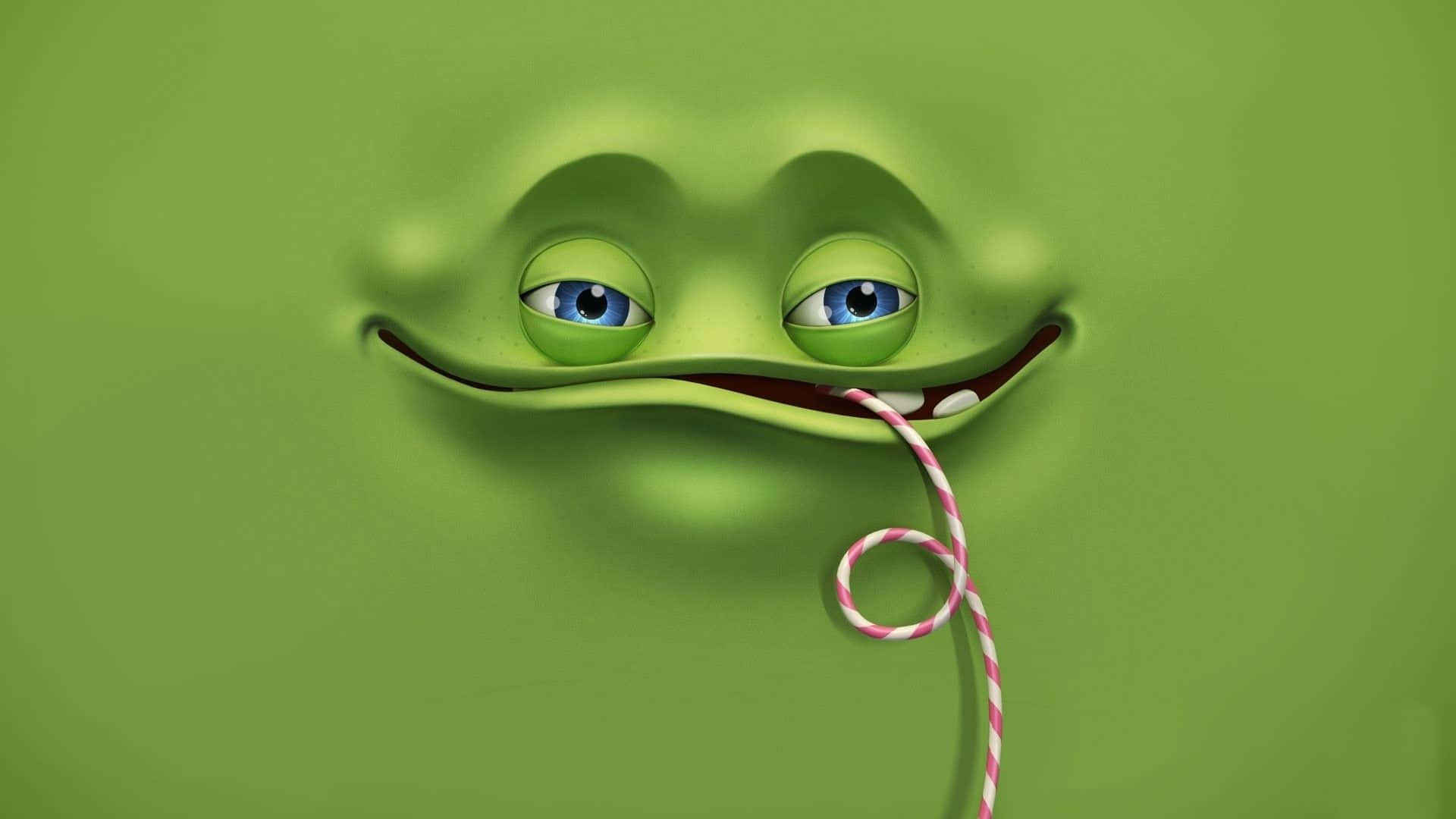 Funny Face, green cartoon frog, blue eyes, Full HD Desktop Wallpaper
