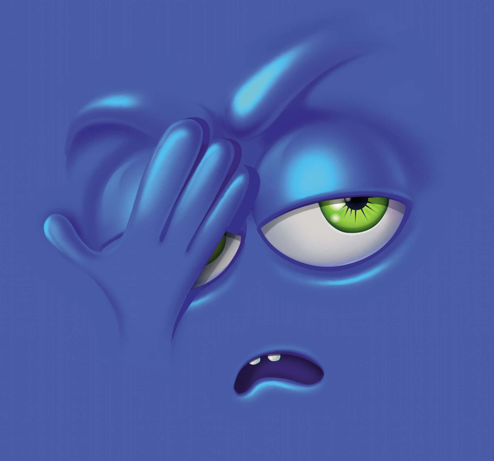 Funny Face, blue cartoon character, one green eye, Full HD Desktop Wallpaper
