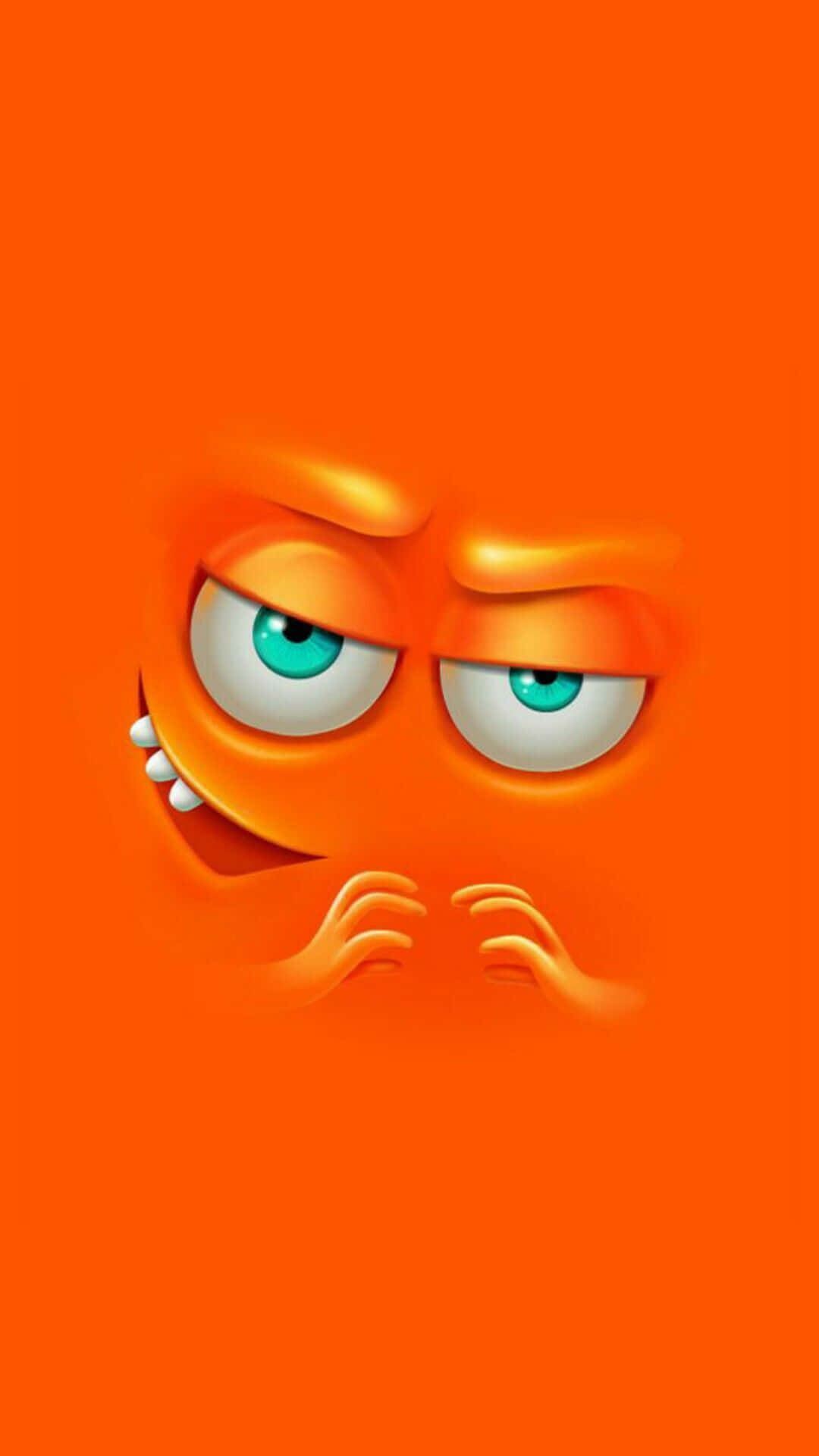 Funny Face, angry orange cartoon character, glowing teal eyes, Full HD Phone Wallpaper