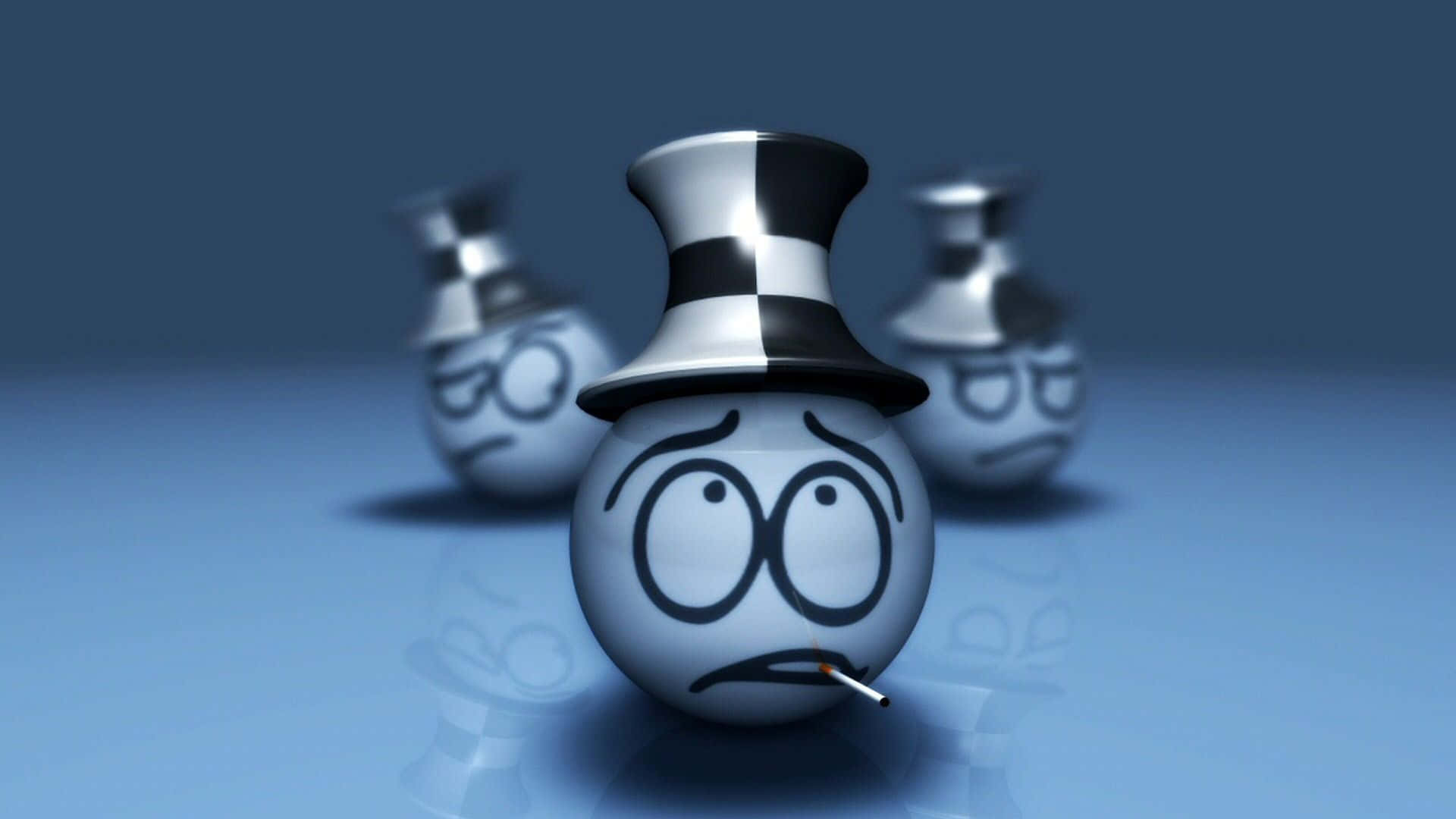funny face, cartoonish spherical figures, checkered top hats, Full HD Desktop Wallpaper