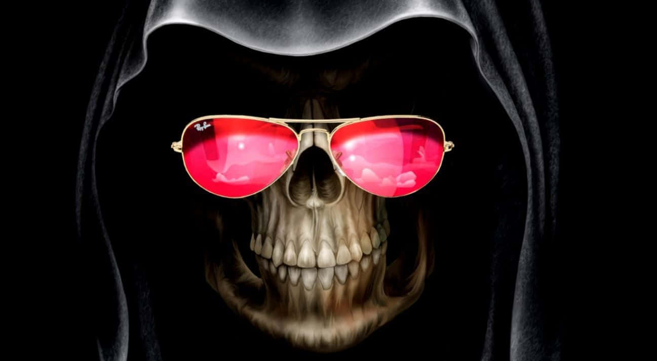 Funny Face, skull, red-tinted aviator sunglasses, HD Desktop Wallpaper